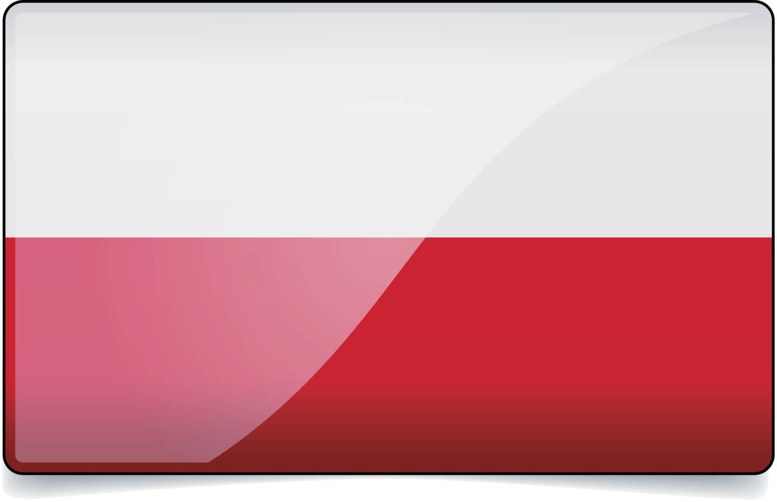 Poland flag button with reflection and shadow. Isolated glossy flag of Poland.