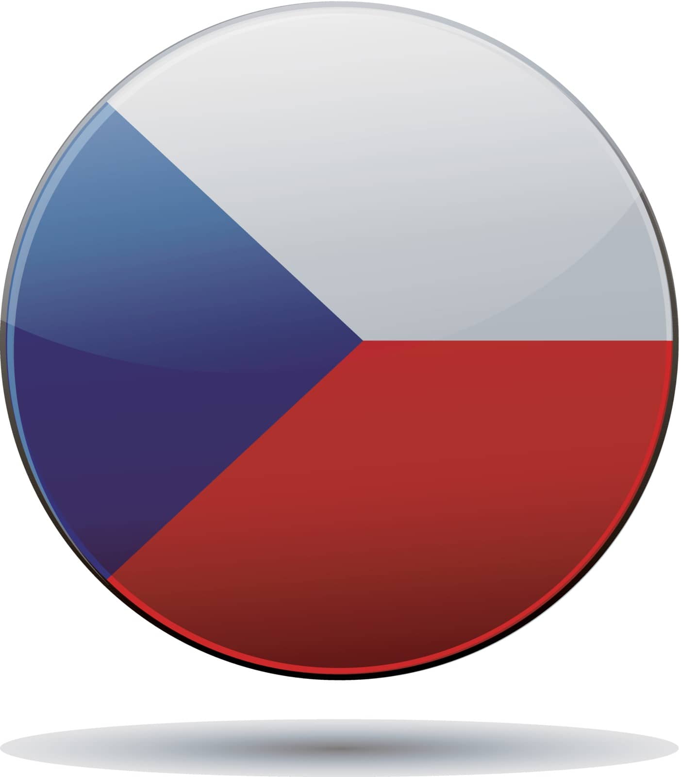 Czech republic flag button with reflection and shadow. Isolated glossy flag.