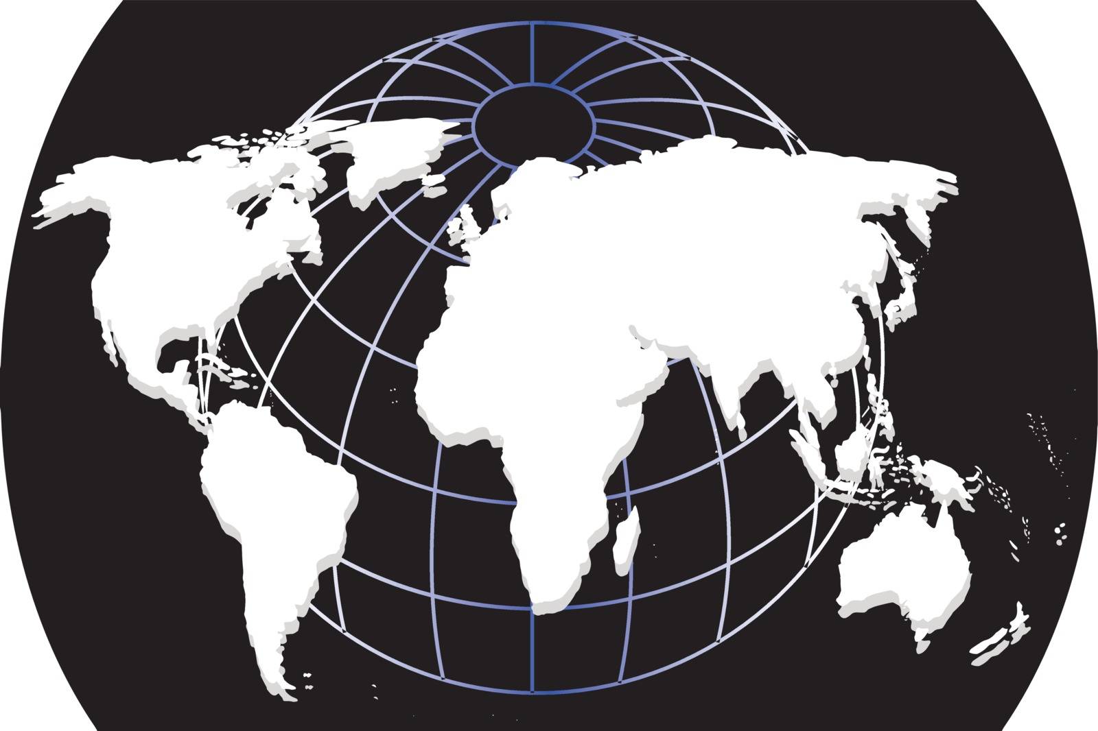 Vector of White Continental of World Map on Black Background.