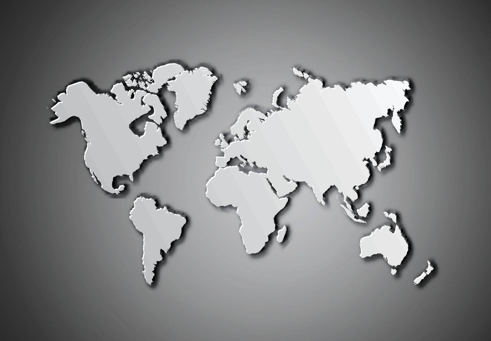 World map with shadow. Vector illustration on dark grey background