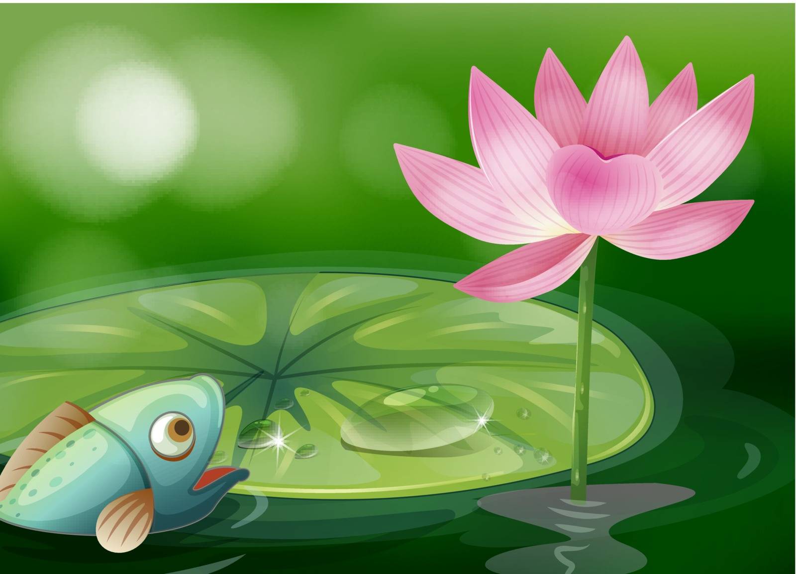 A fish with a waterlily and a flower at the pond by iimages