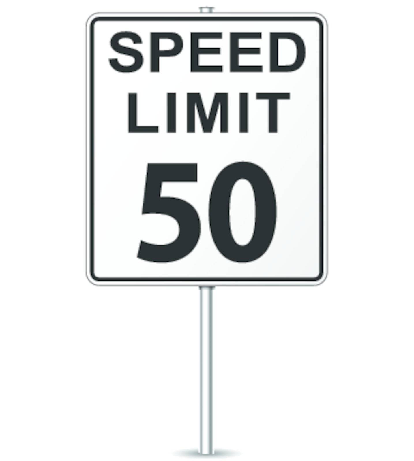 Vector illustration of fifty speed limit signpost