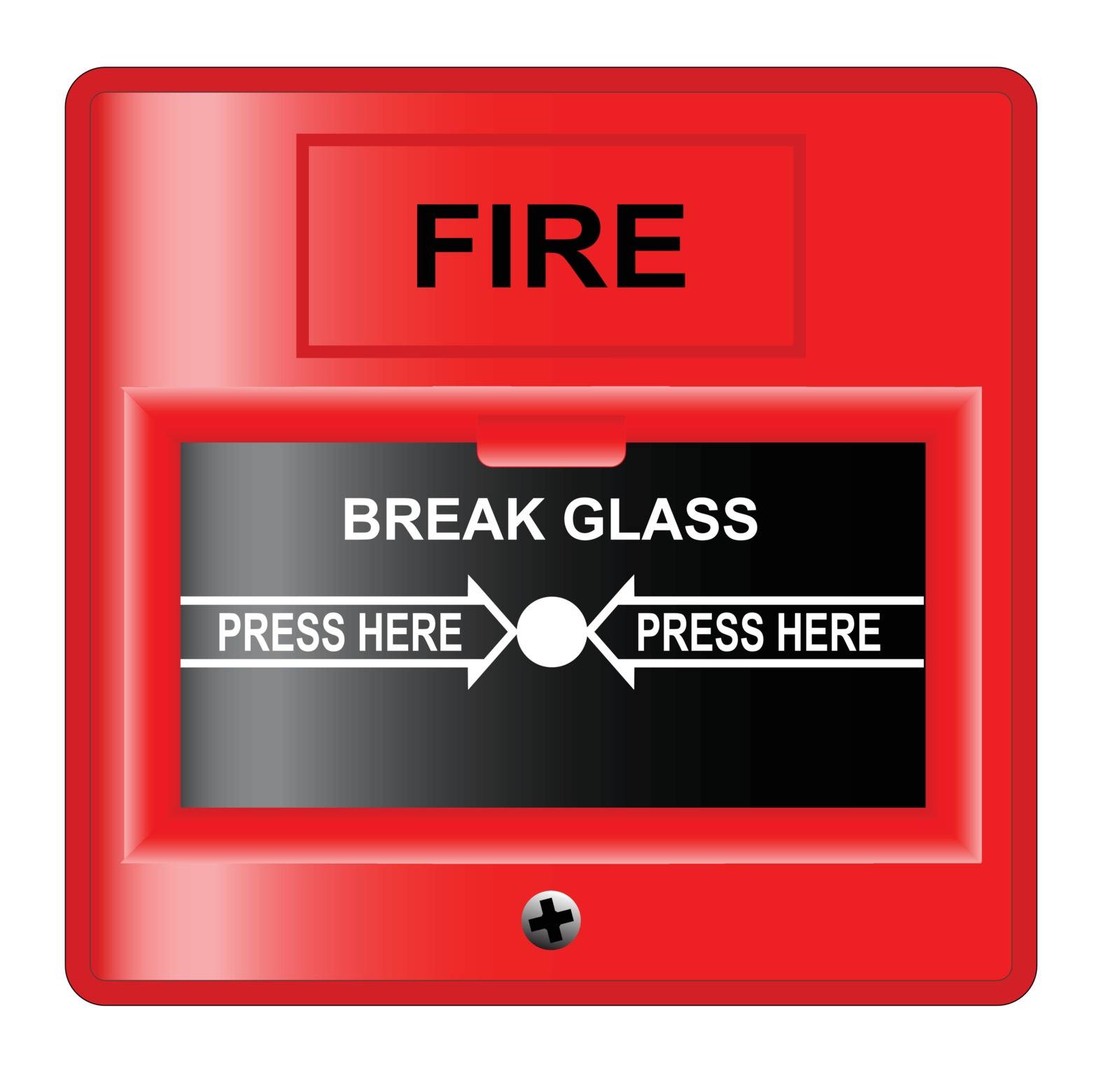 A 'break glass' fire alarm over a white background.