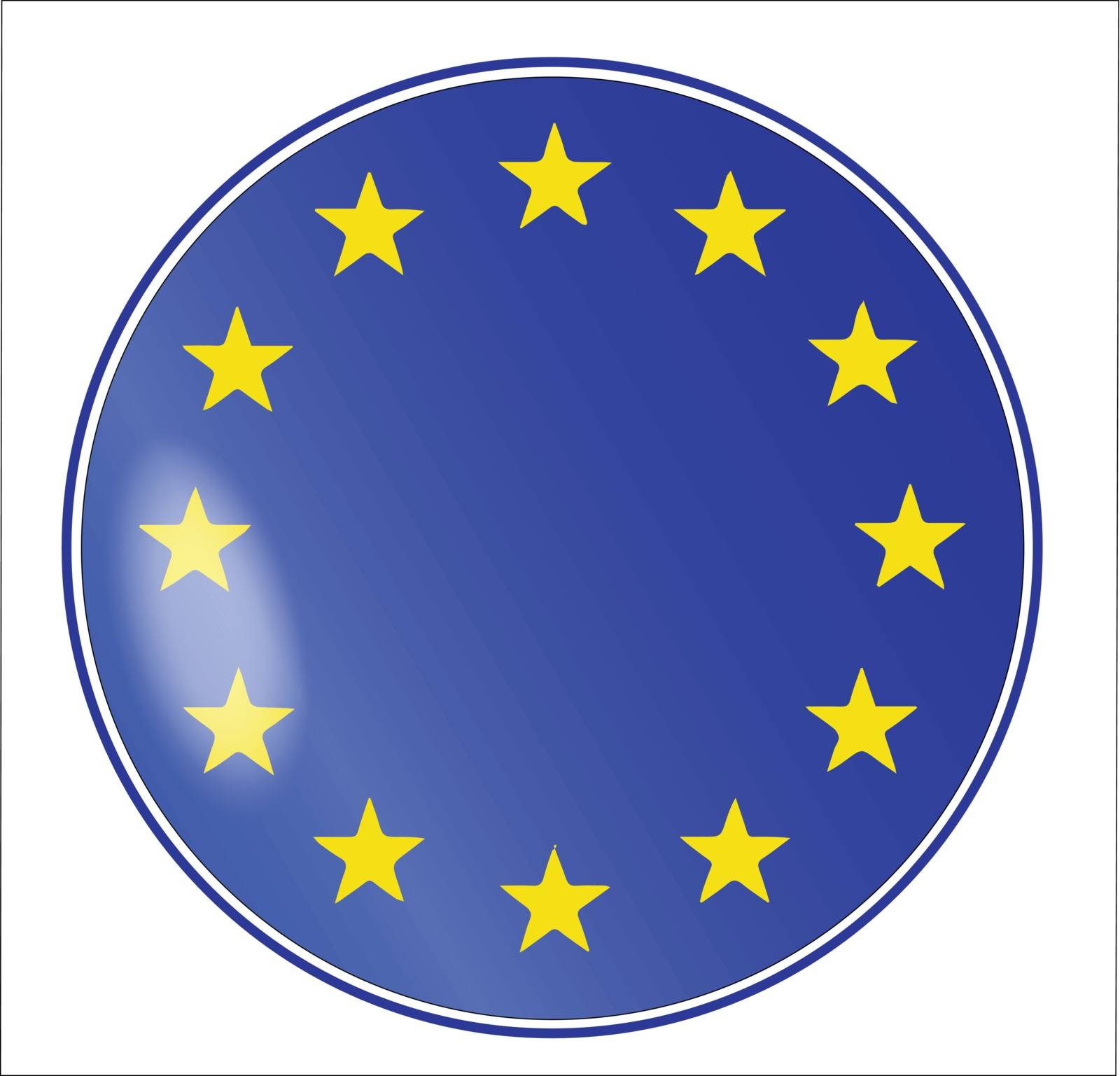 Flag of the European Union with blue background and yellow stars as a button over a white background
