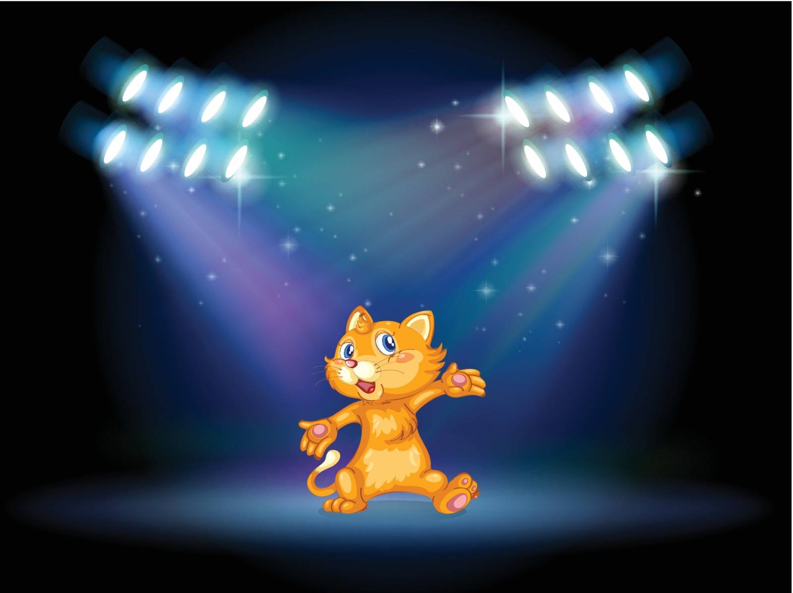 Illustration of a stage with a playful cat