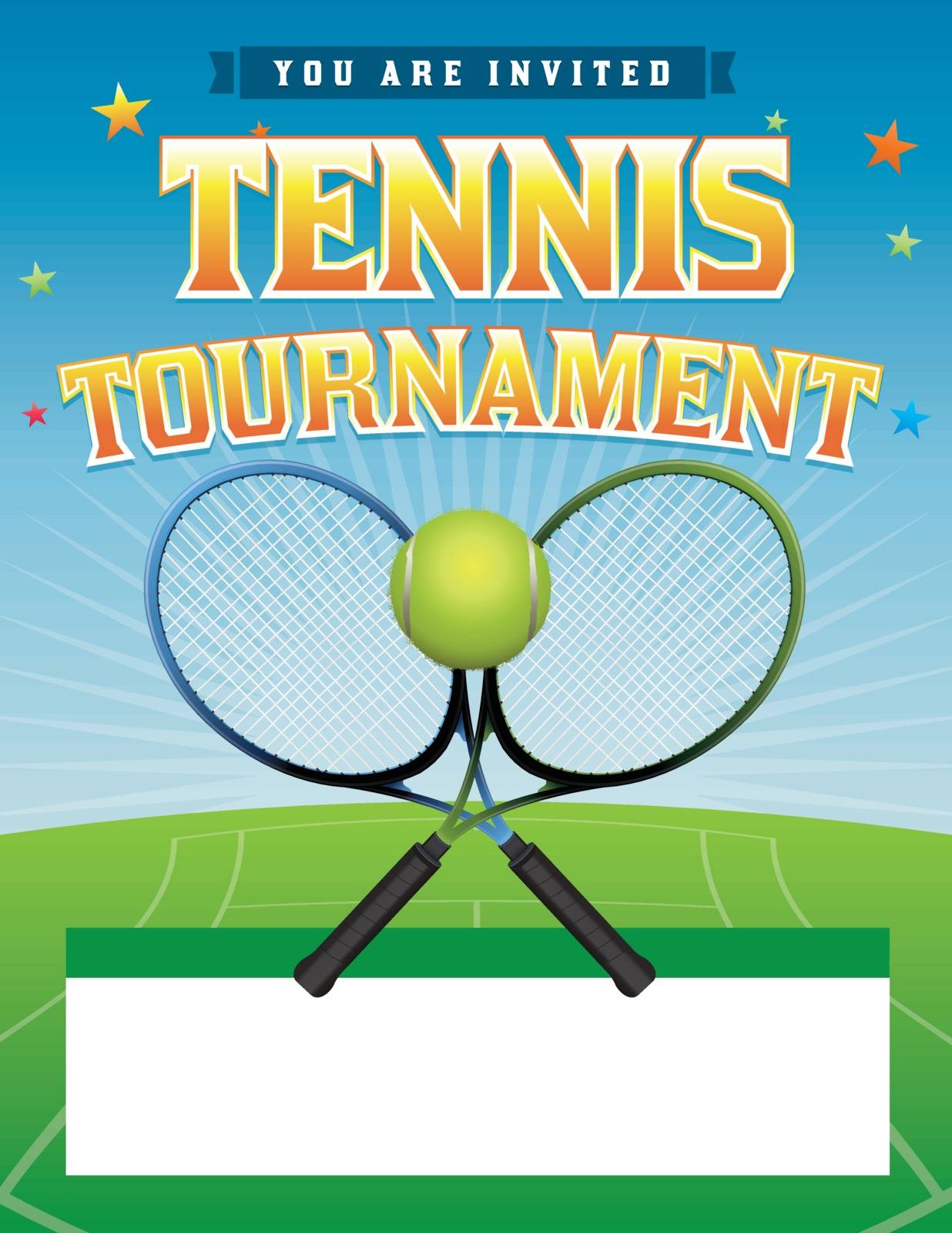 A tennis tournament illustration. Vector EPS 10 available. EPS file contains transparencies. Room for copy. Text has been converted to outlines: Type used: http://www.fontsquirrel.com/fonts/Kirsty
