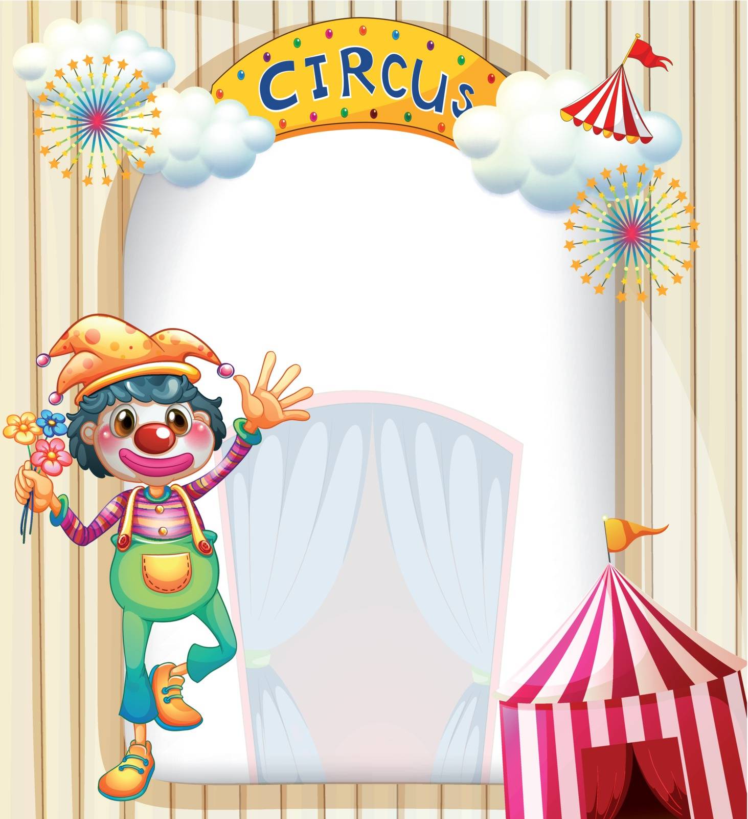 Illustration of a circus entrance with a clown