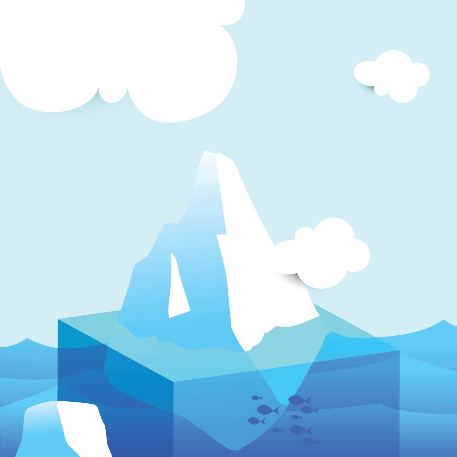 Iceberg in water, arctic landscape, ocean environment vector illustration.
