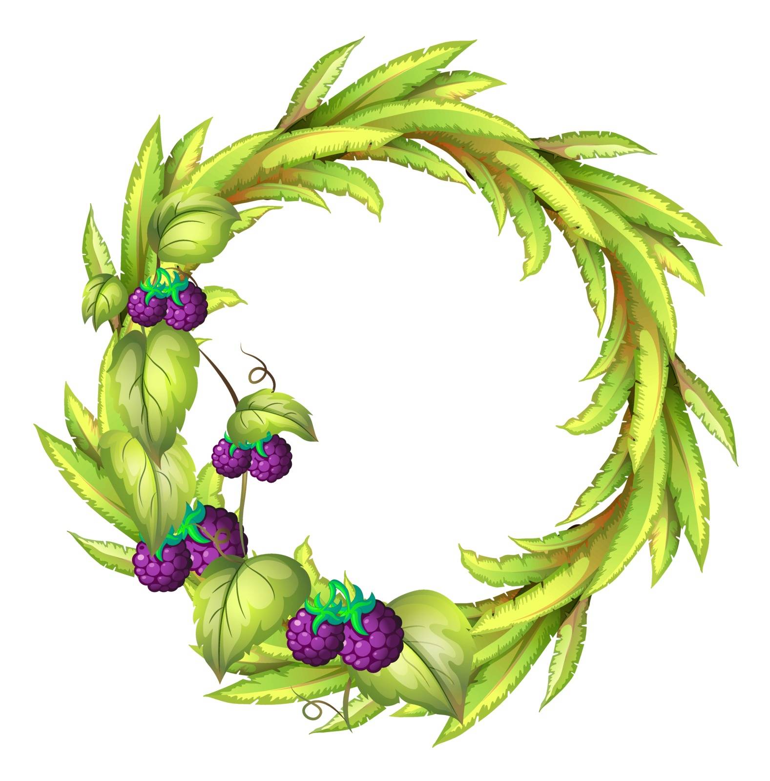 Illustration of a round frame with violet berries on a white background