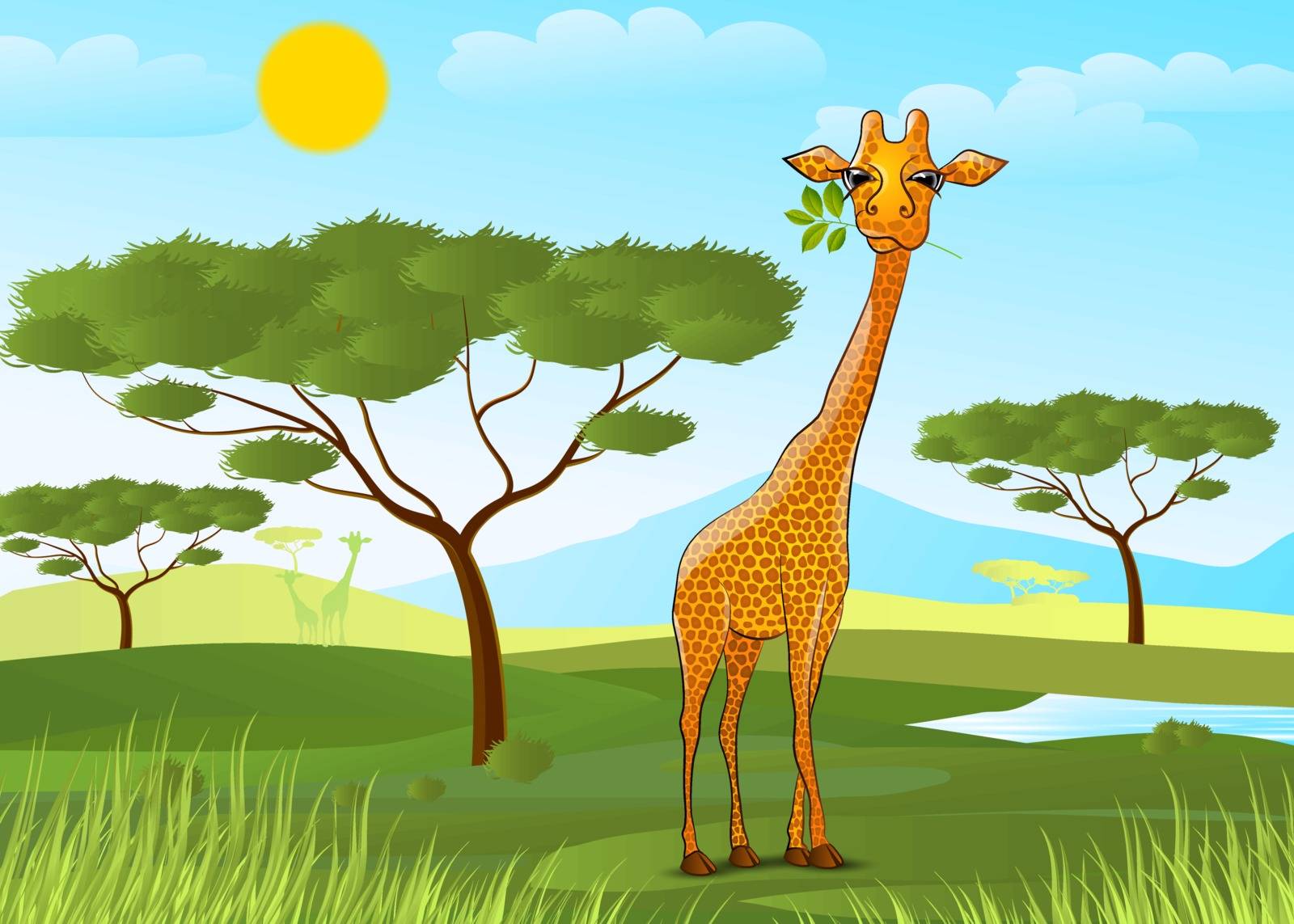 Giraffe eating leaves in Africa at sunset by moleks