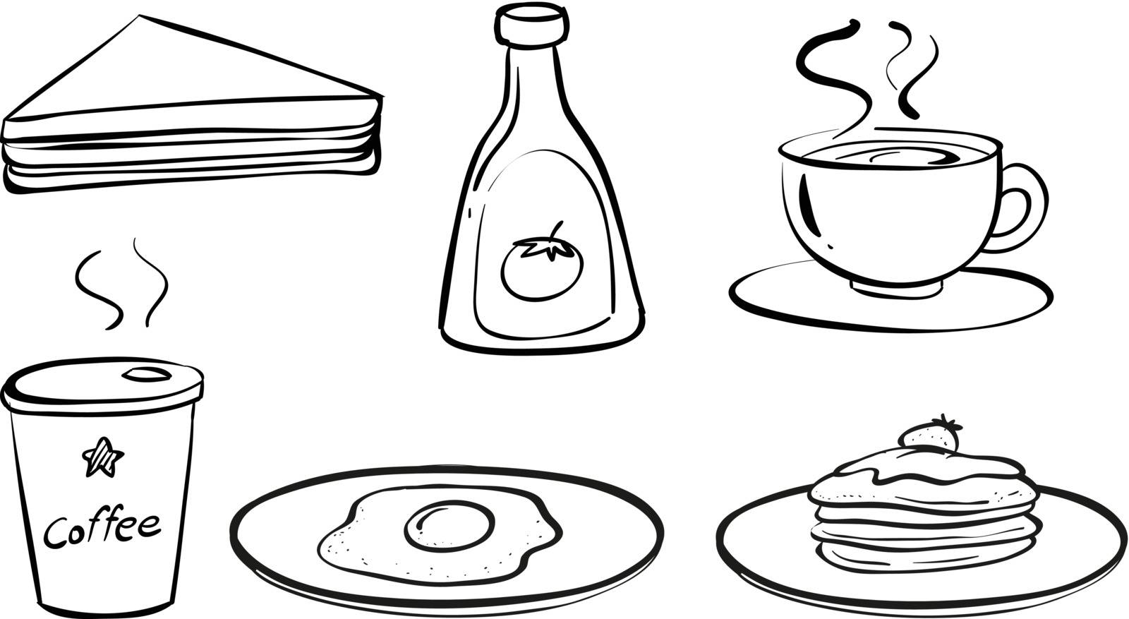 Illustration of the foods and drinks for breakfast on a white background