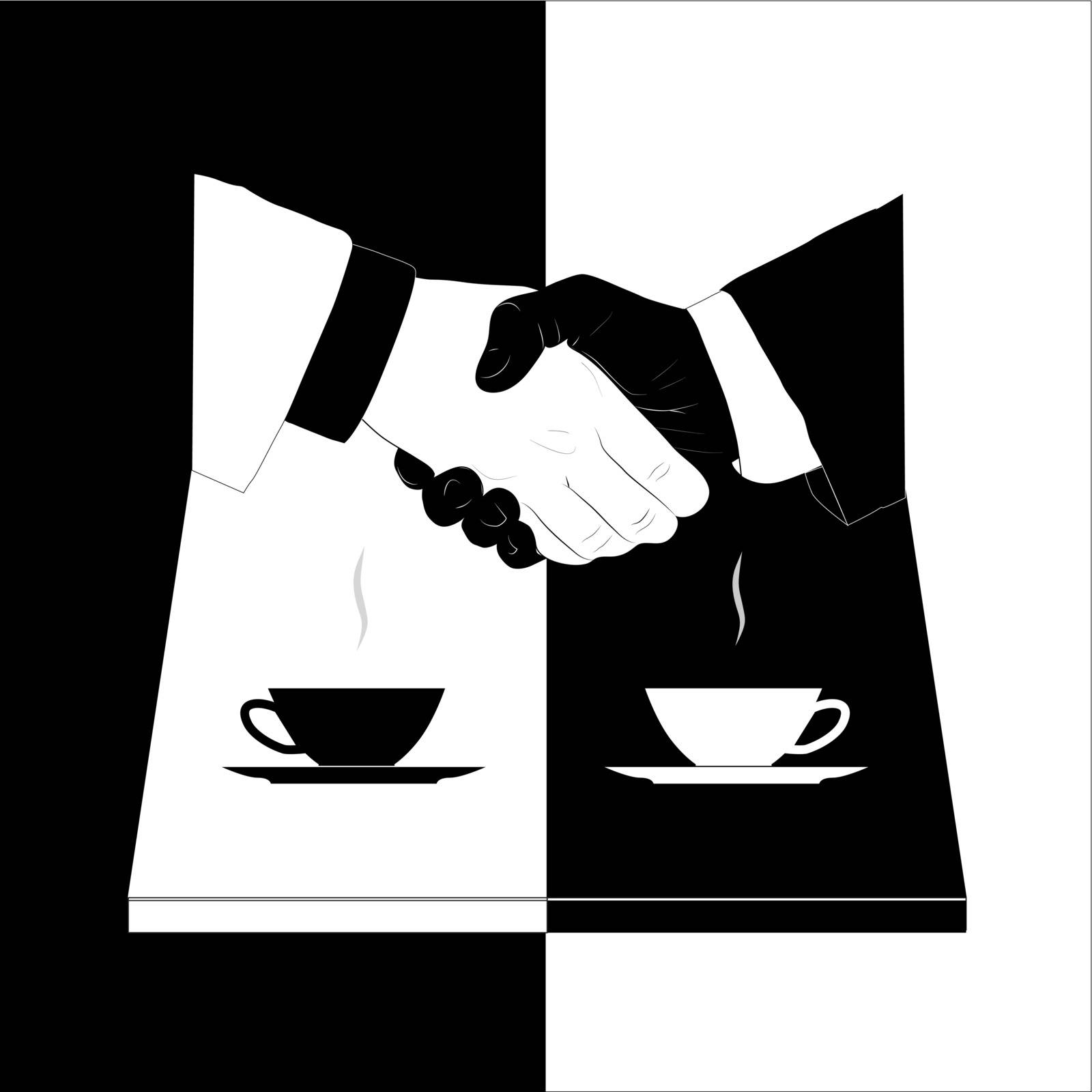 Vector image of two people on a business meeting over a cup of coffee