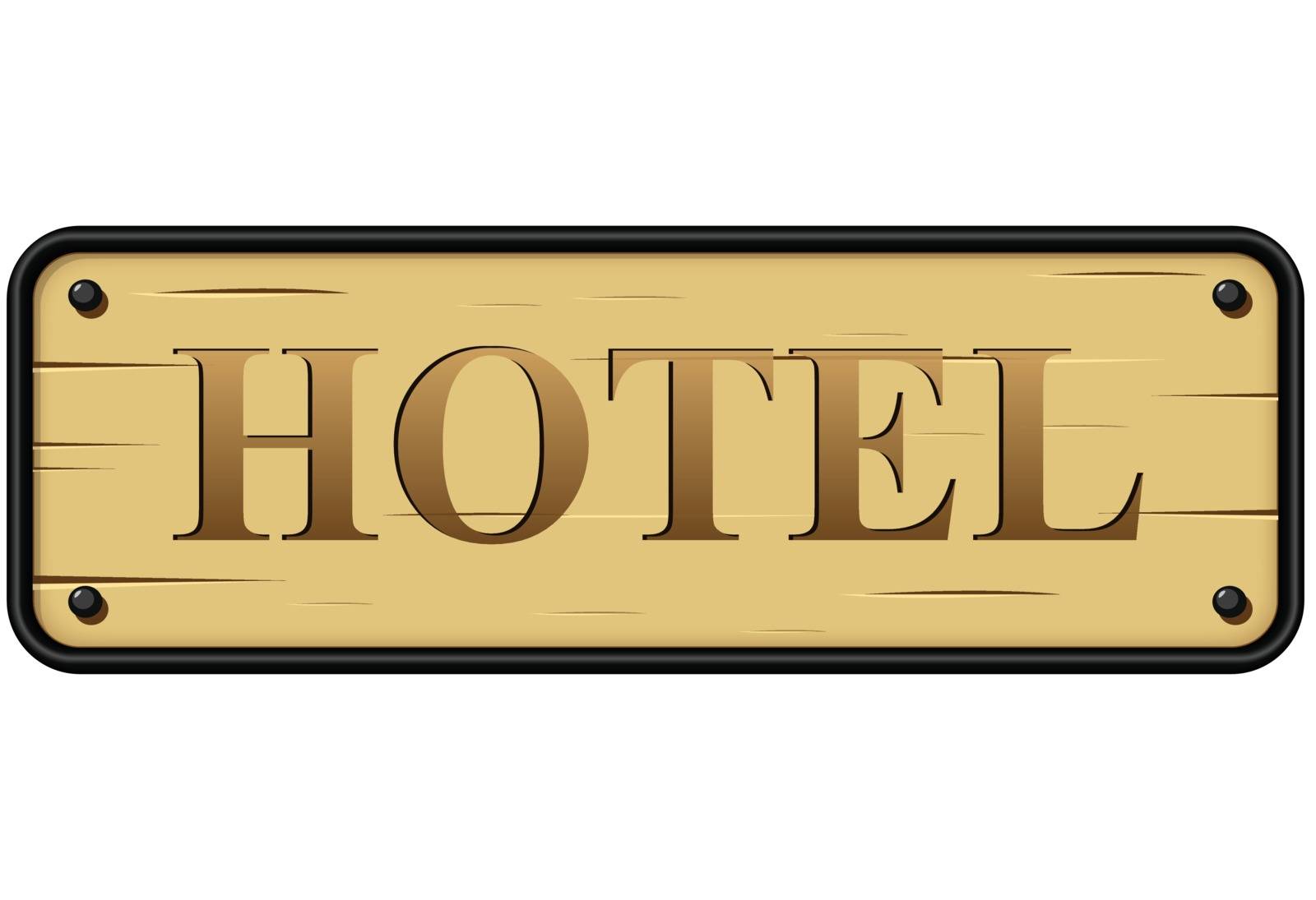 Vector illustration of hotel rustic wood sign on white background