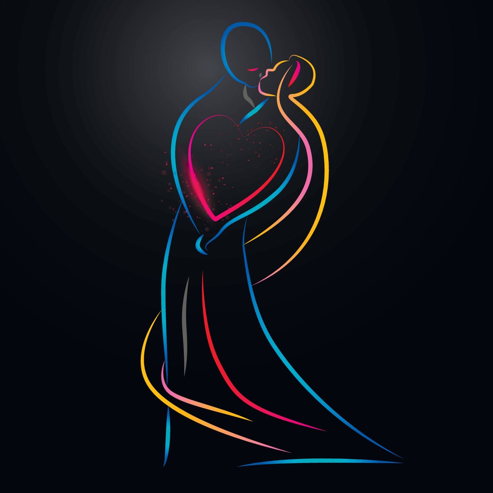 Vecror illustration of a colorful kissing couple