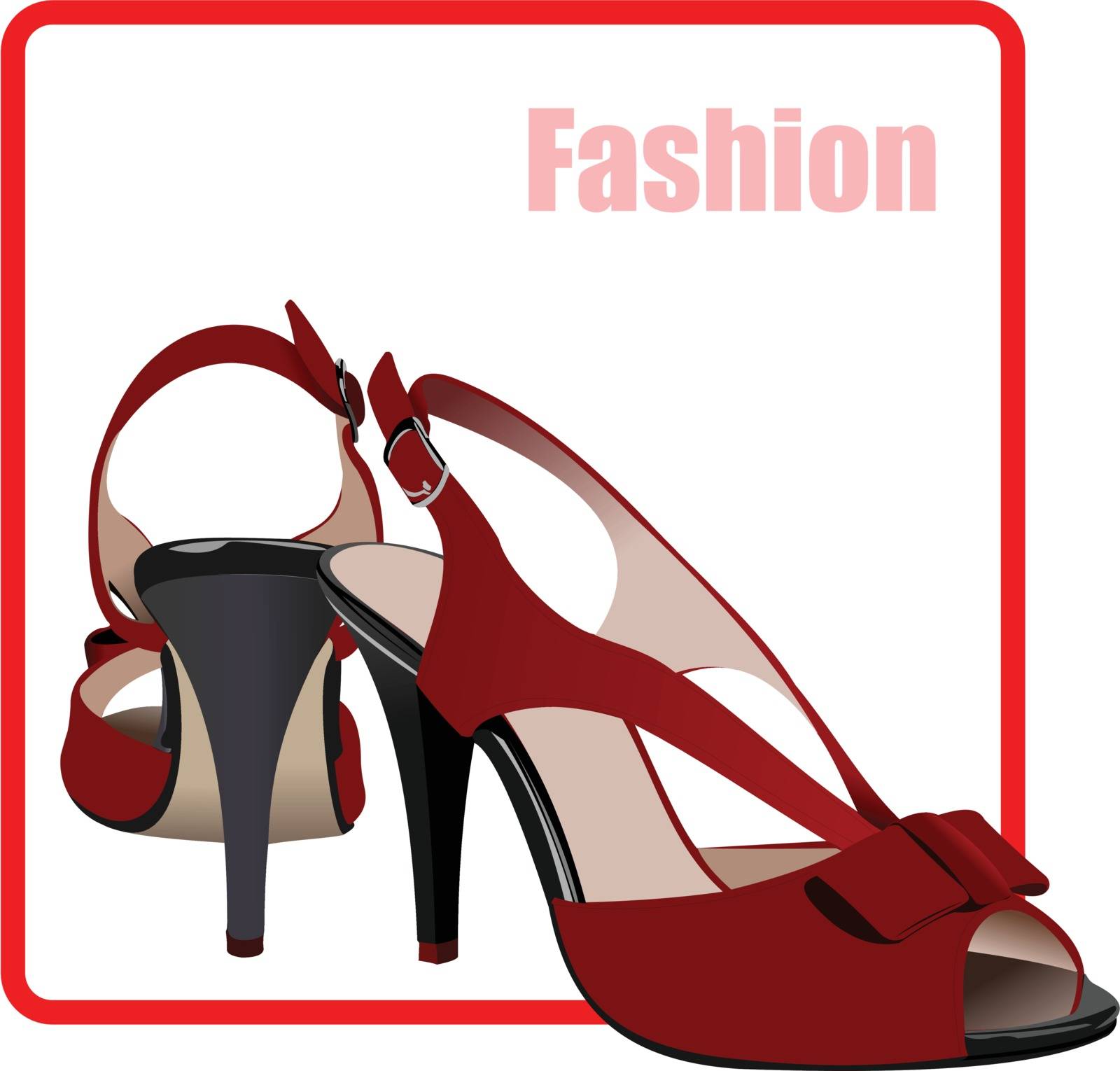 Fashion woman red shoes poster. Vector illustration by leonido
