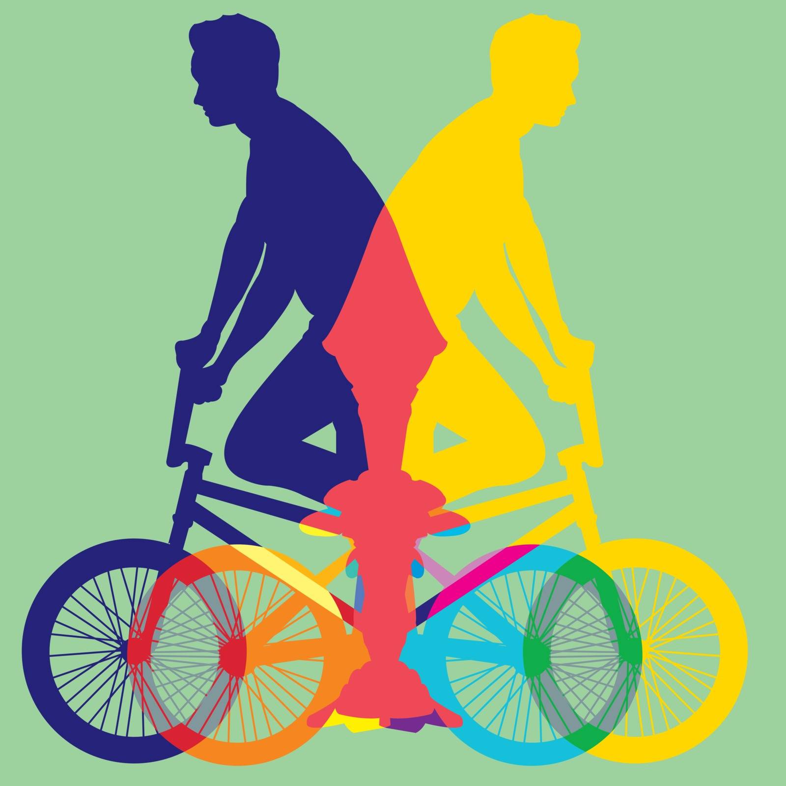 bicycle colorful vector isolated on green background - Illustration