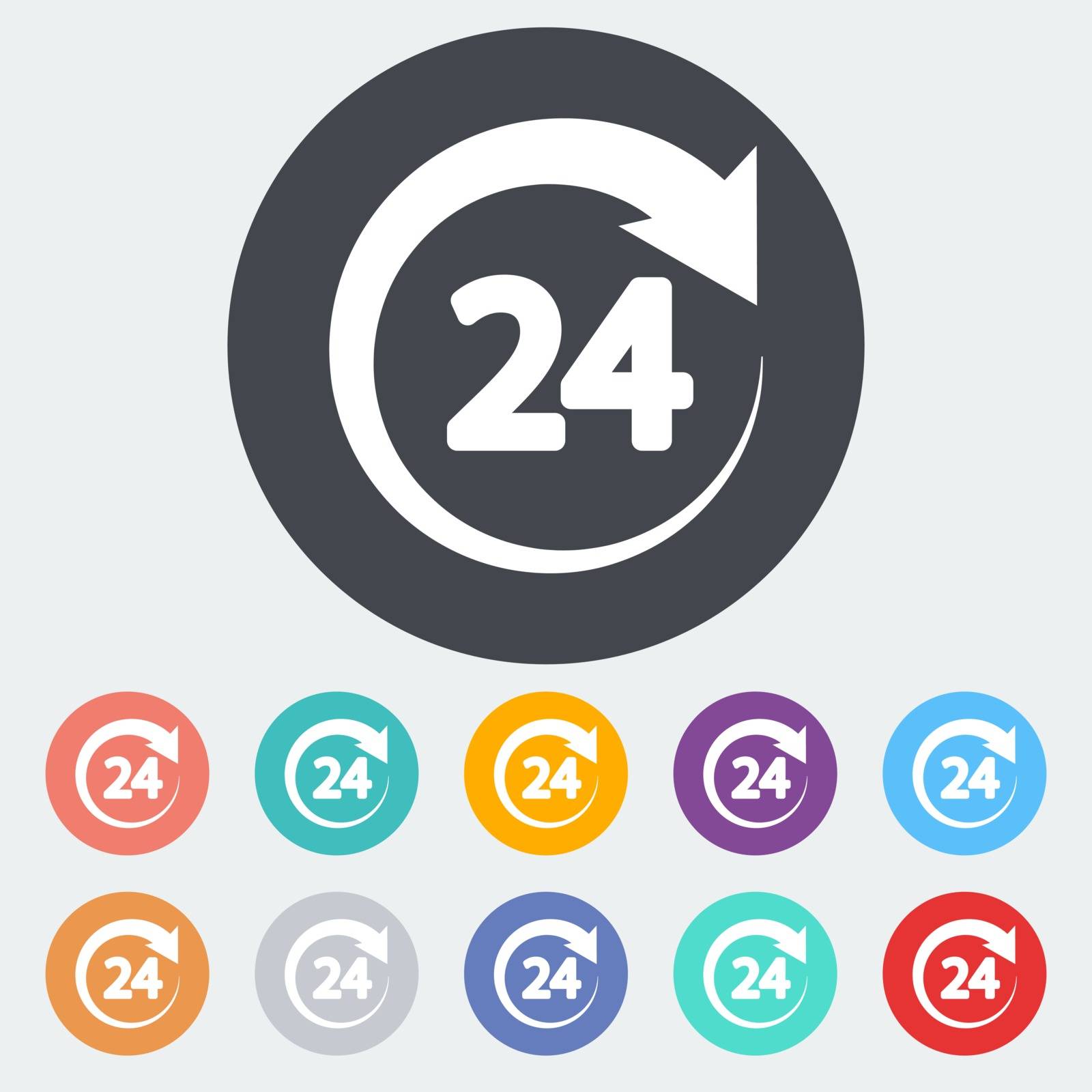 24 hours. Single flat icon on the circle. Vector illustration.