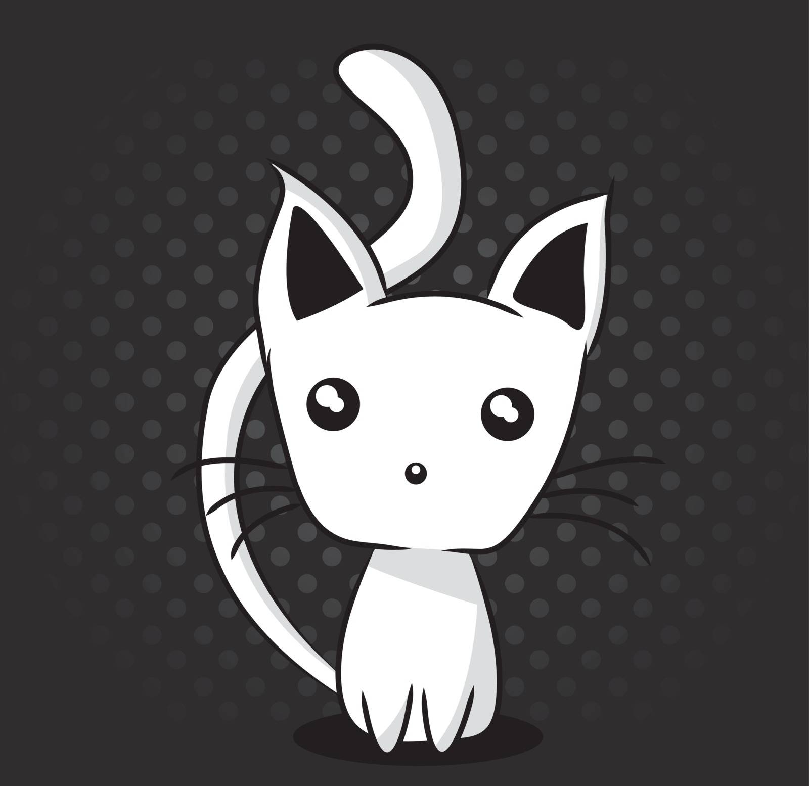 Adorable kitten on dotted background, vector illustration