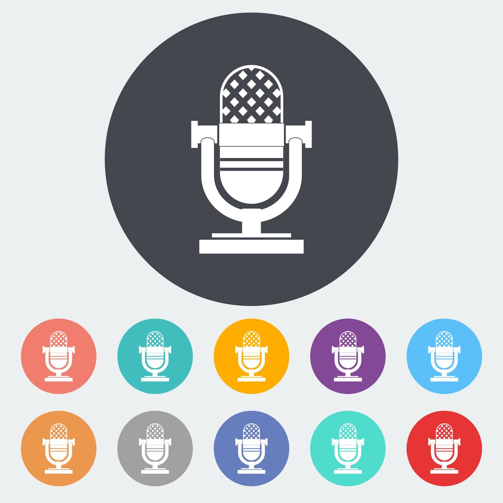 Vintage microphone. Single flat icon on the circle. Vector illustration.