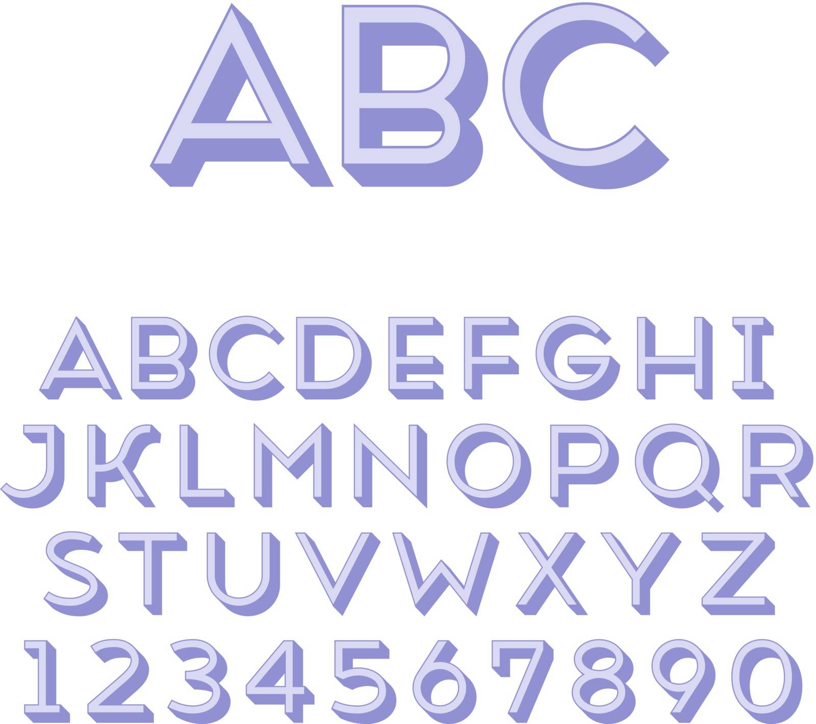 Handmade sans-serif font. Regular 3d-extruded type. Main glyph and 3d extruded part placed in separate layers of vector file.