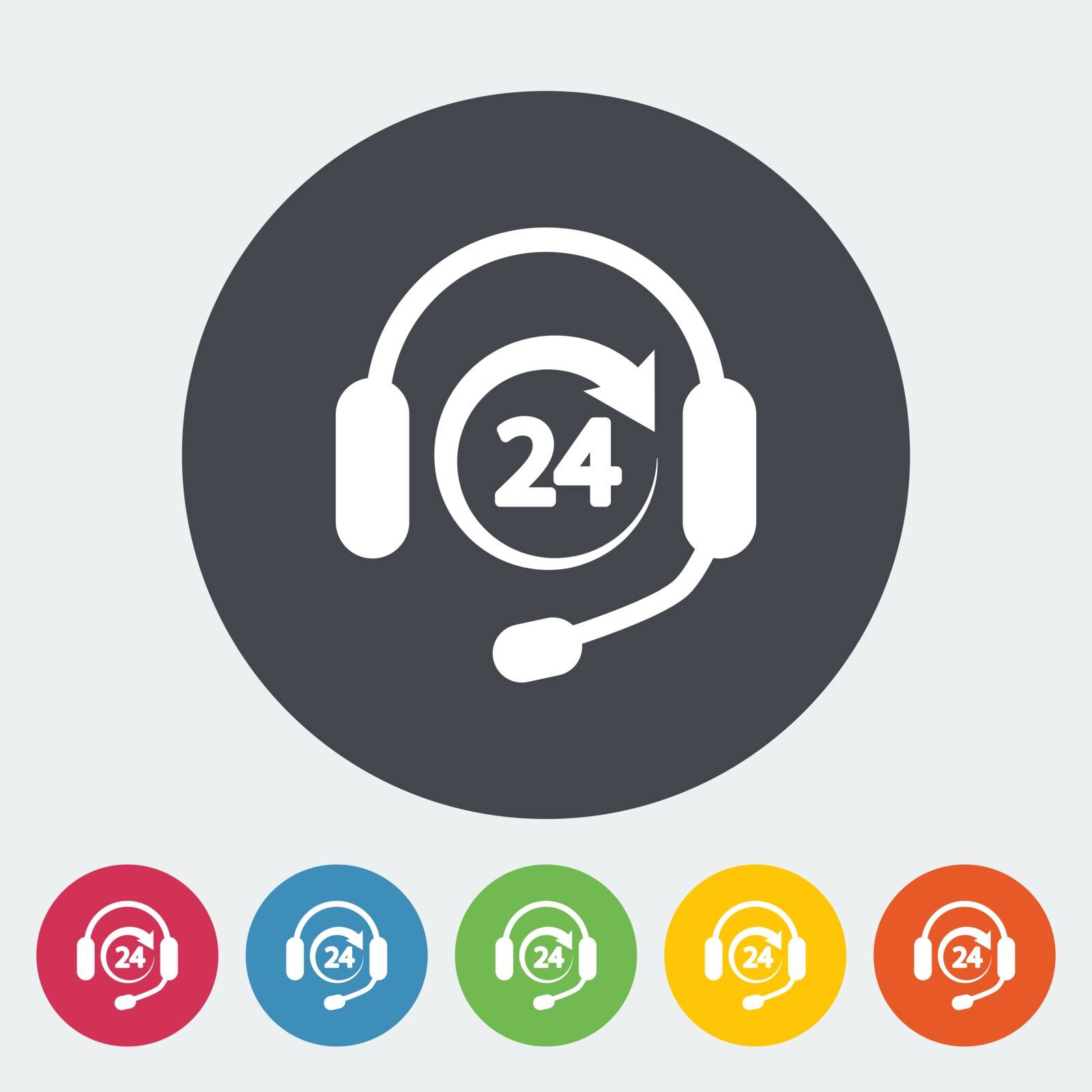 Support 24 hours. Single flat icon on the button. Vector illustration.