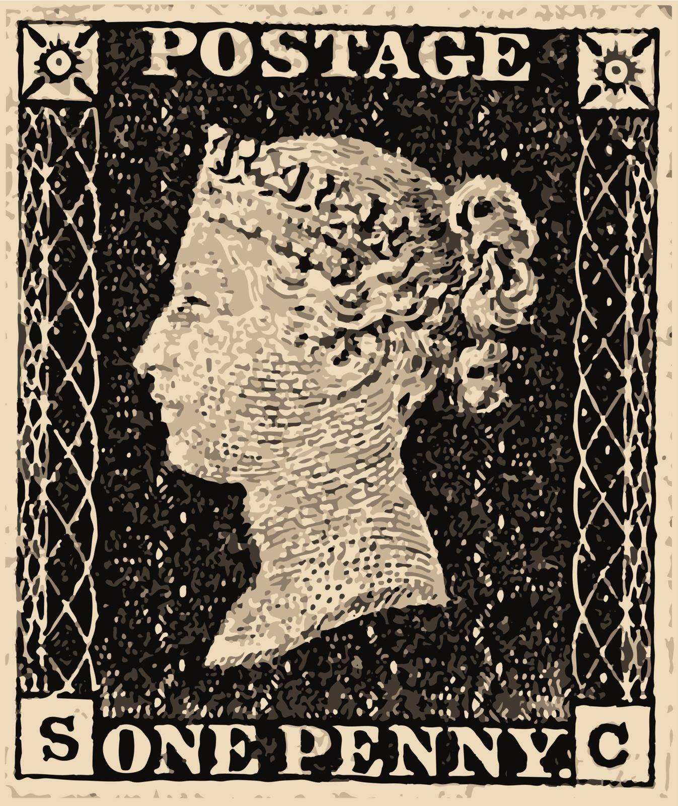 A typical victorian penny black british stamp
