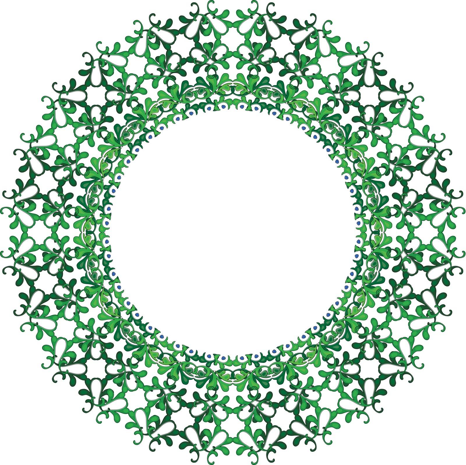 Decorative illustrated circle frame made of green elements
