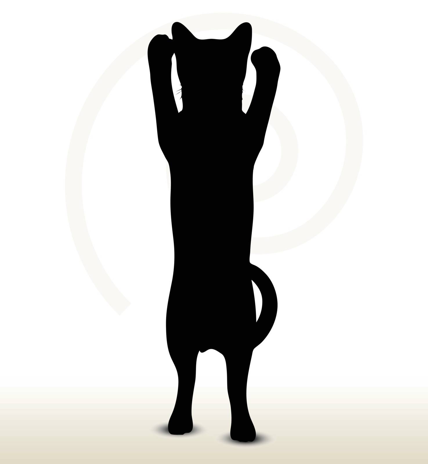 illustration of cat silhouette isolated on white background - in boxing pose