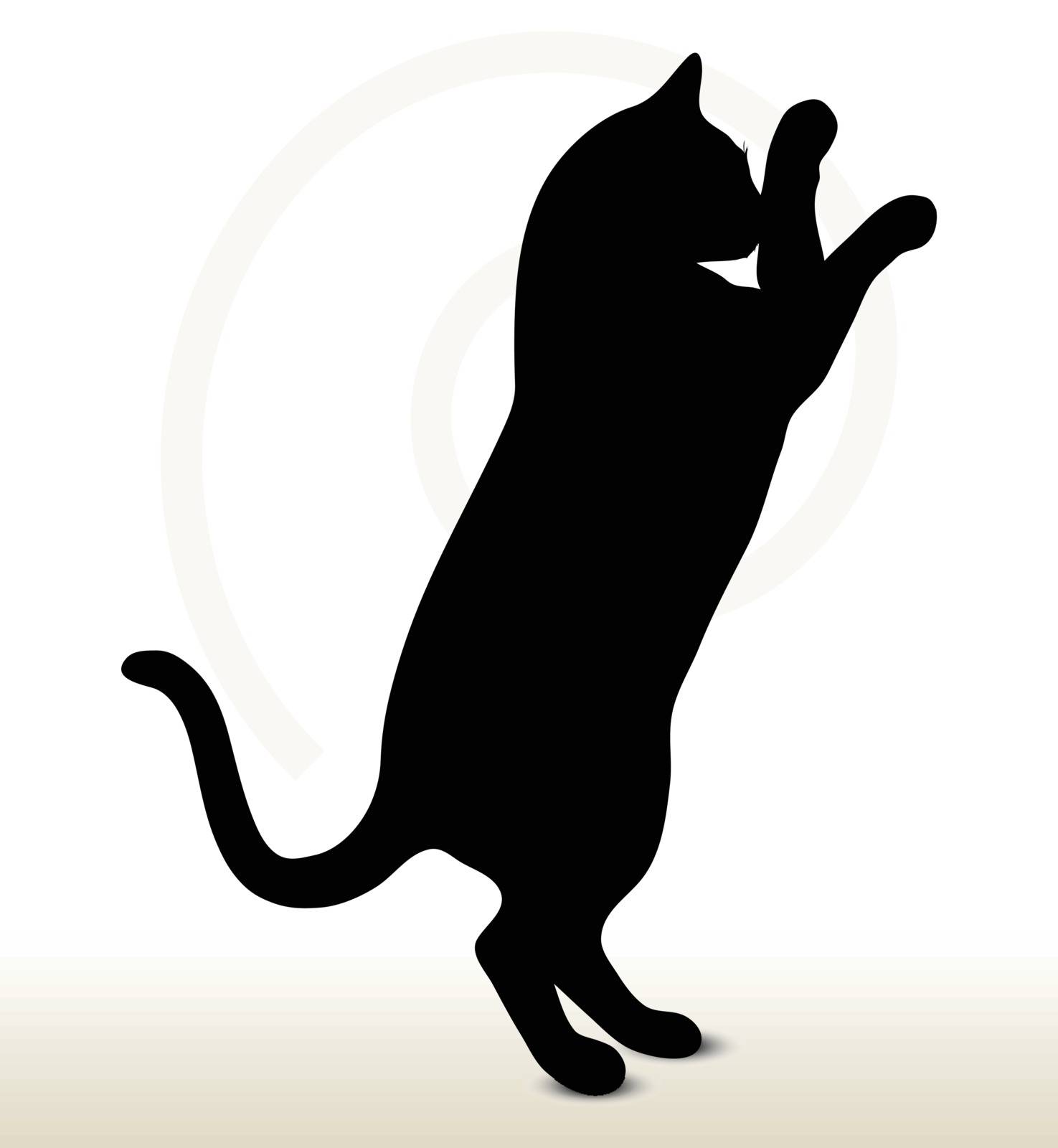 illustration of cat silhouette isolated on white background - in boxing pose