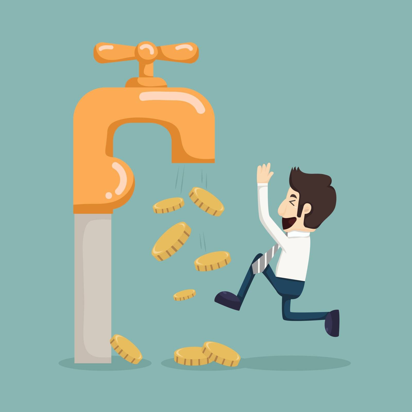 Money coins fall out of golden faucet , eps10 vector format