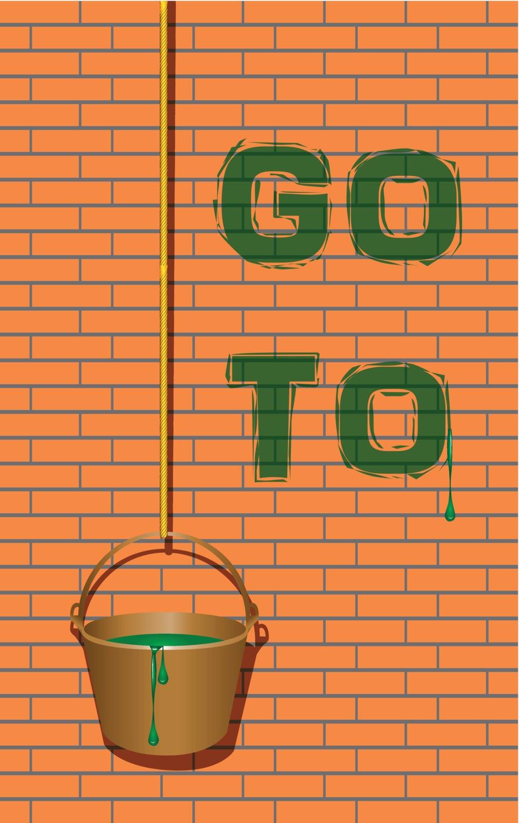 Go to the message on the wall of the house. Vector illustration.