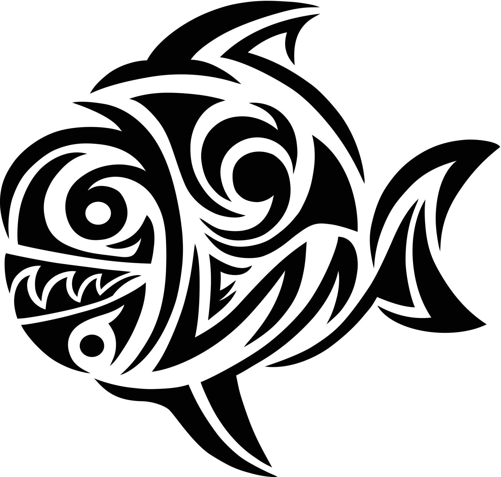 Fish tribal tattoo ornament, art vector decoration