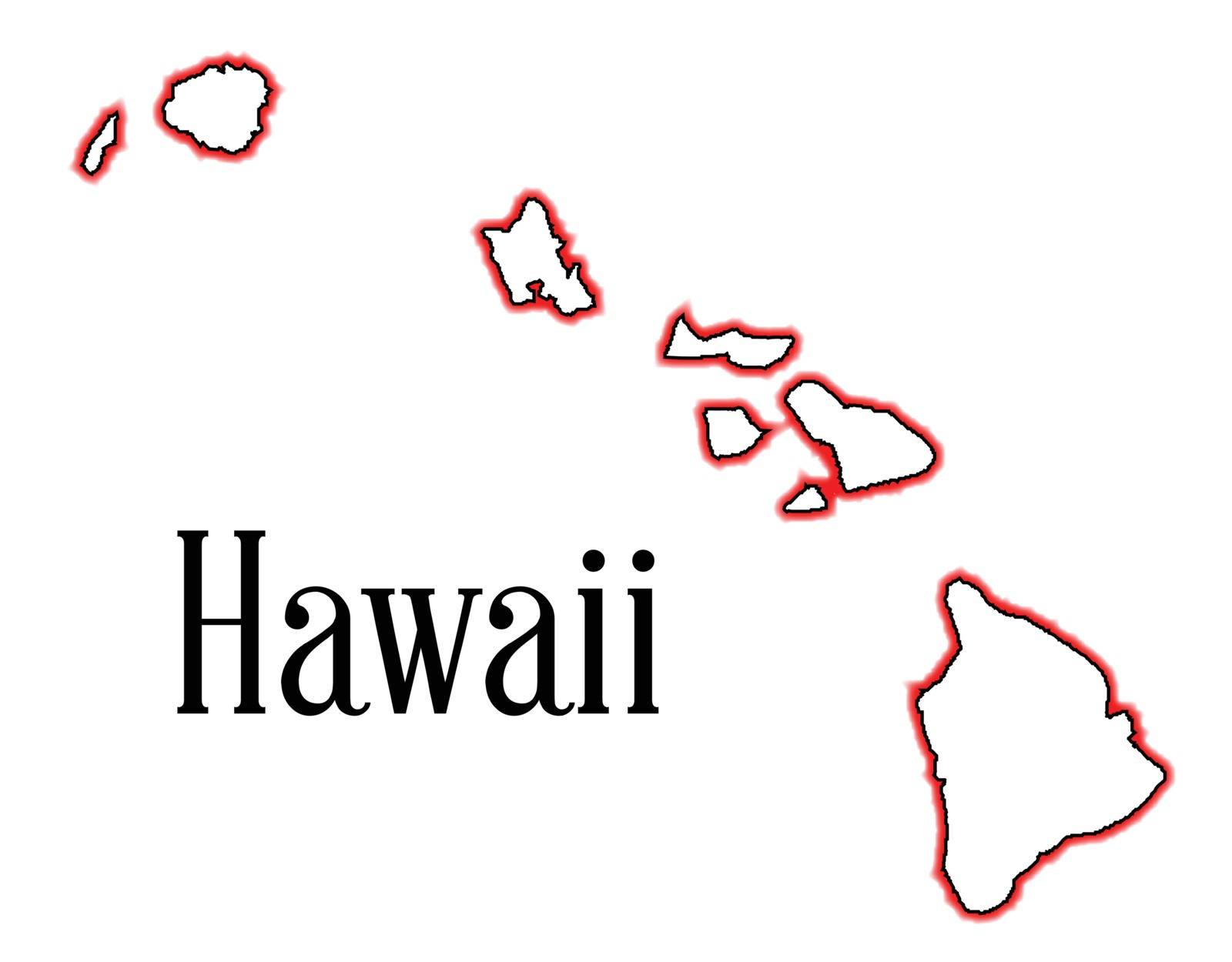Outline map of the islands of Hawaii over a white background