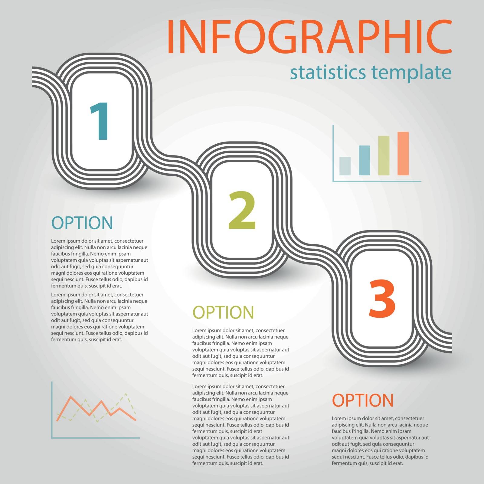 business infographic 3 steps timeline template with two graphS - striped chain diagram