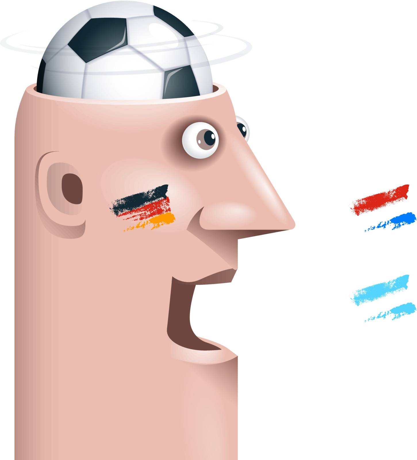 Soccer fan with ball in head. Eps10 Transparency used RGB Global colors Gradients used