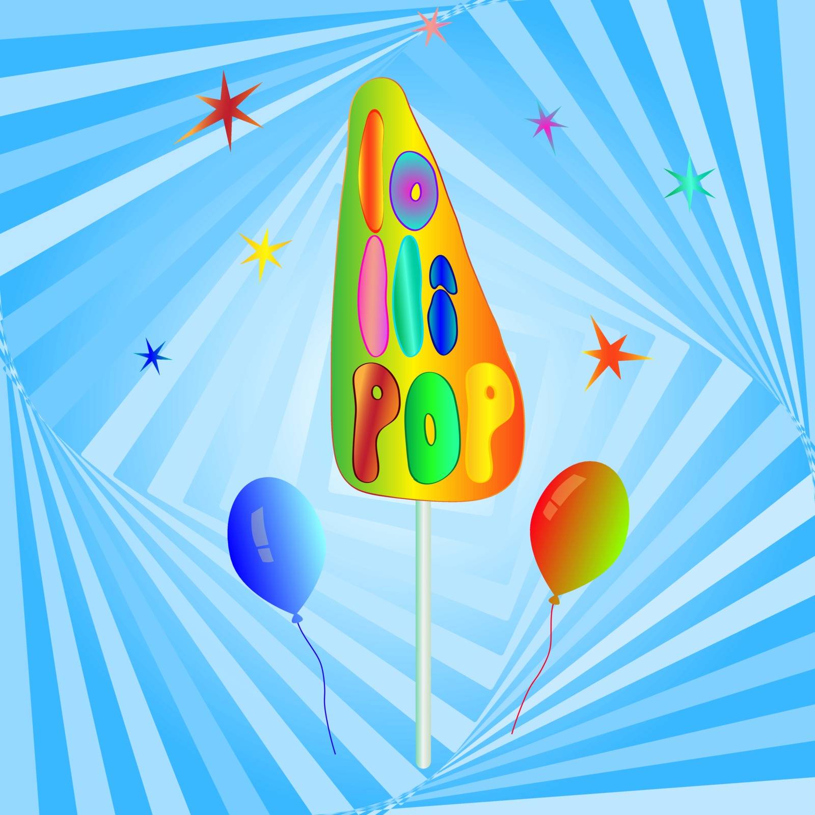 lollipop and balloons on a bright blue background
