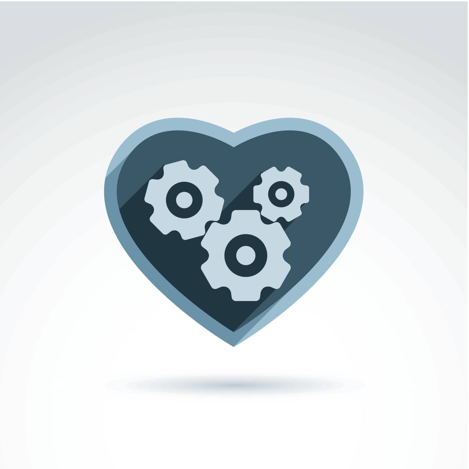 Vector illustration of a mechanical heart. Love machine icon. Gears and moving parts placed in a heart.