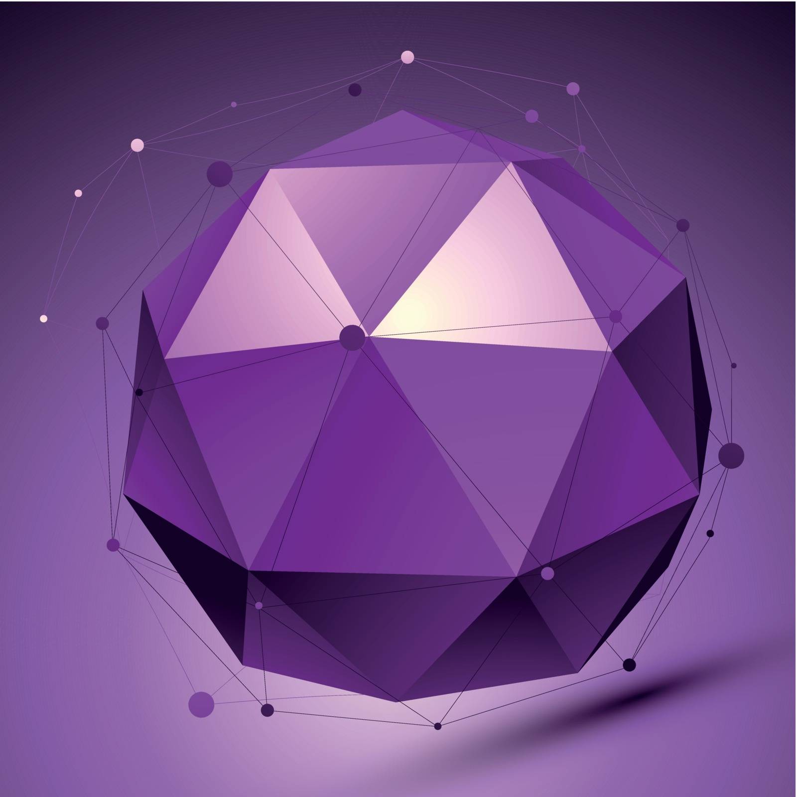 Purple 3D modern stylish abstract background, origami futuristic sphere with lines mesh.