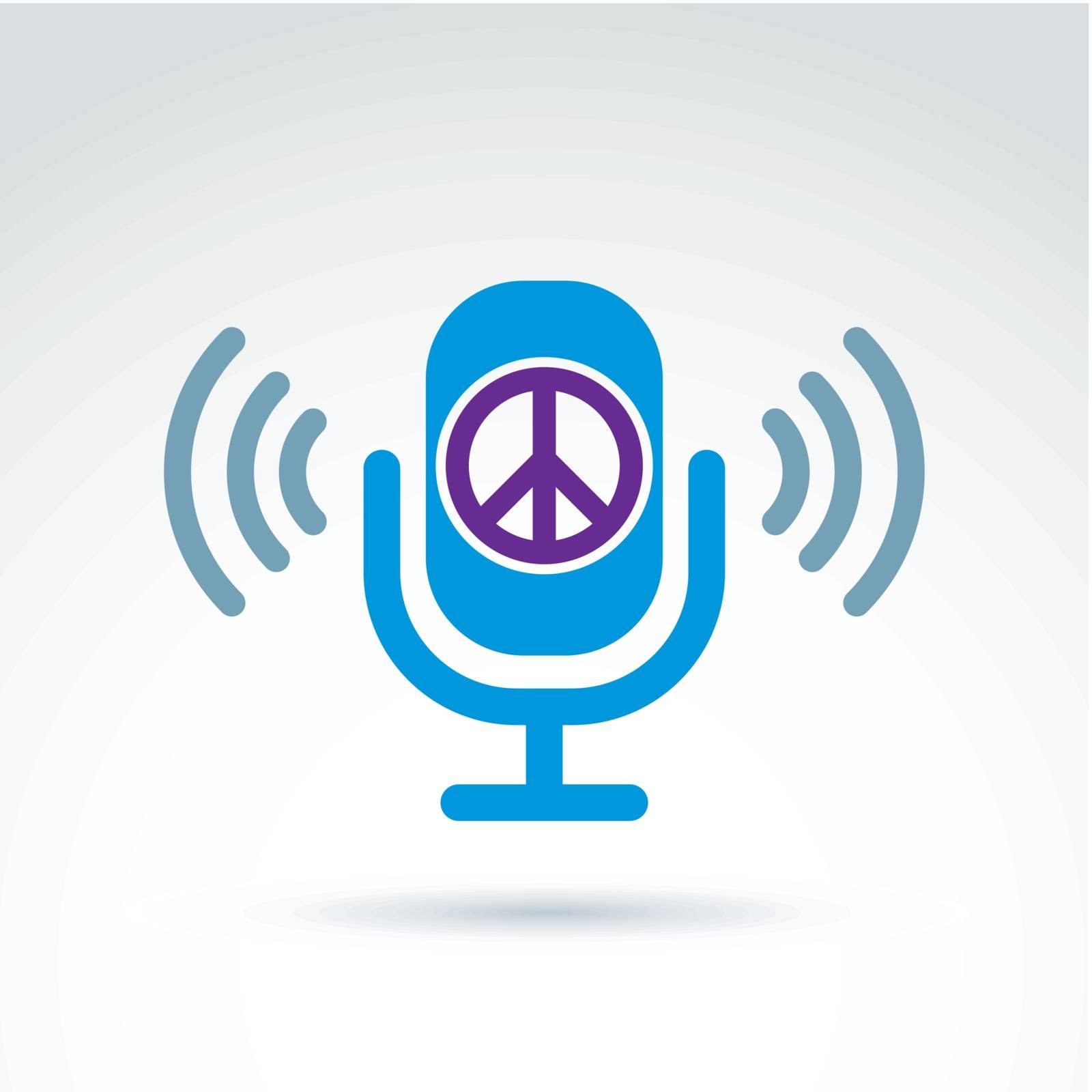 Peace propaganda icon with microphone, vector conceptual unusual symbol for your design.