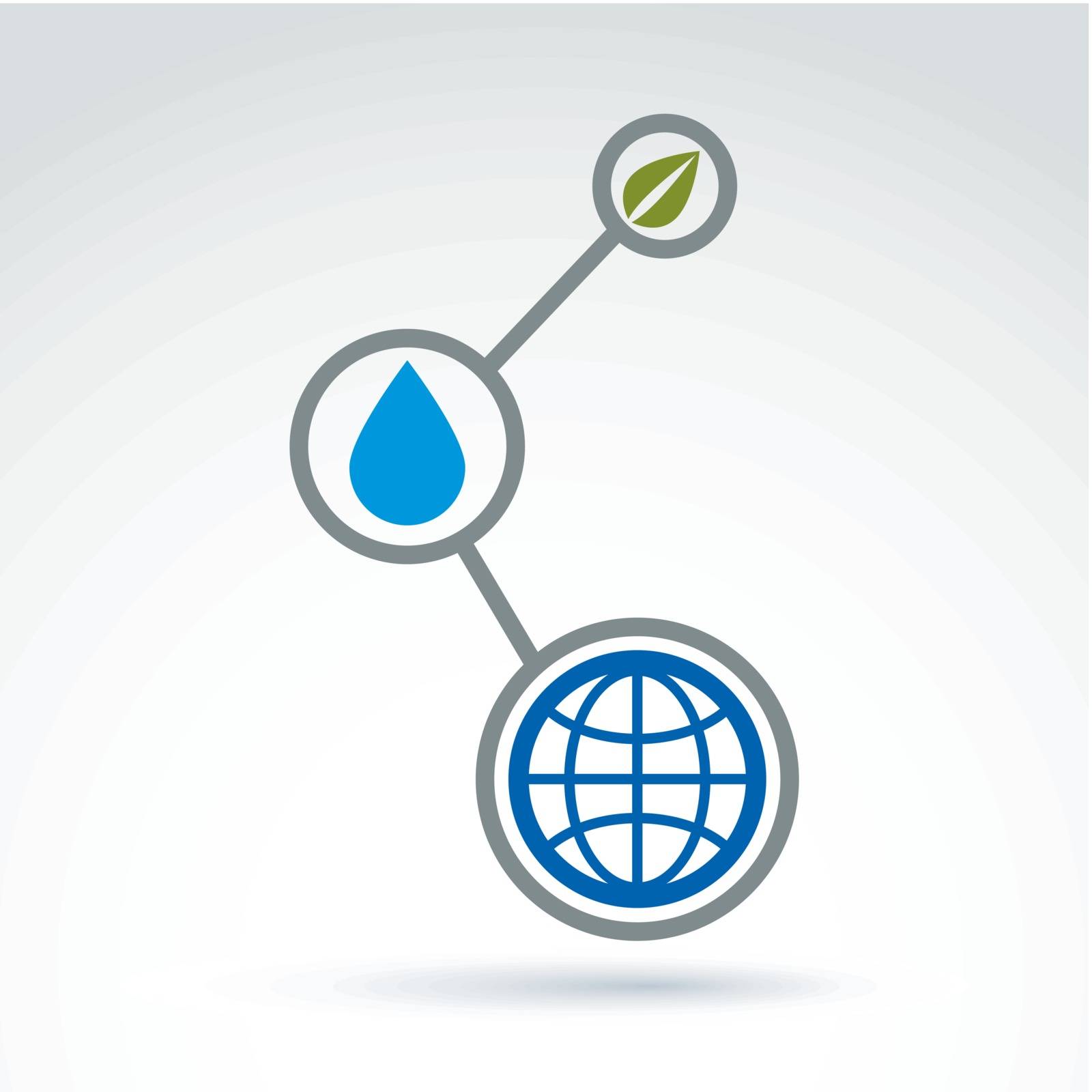Abstract water, plant and earth connection, vector ecosystem conceptual icon. Ecology emblem on planetary resources idea.