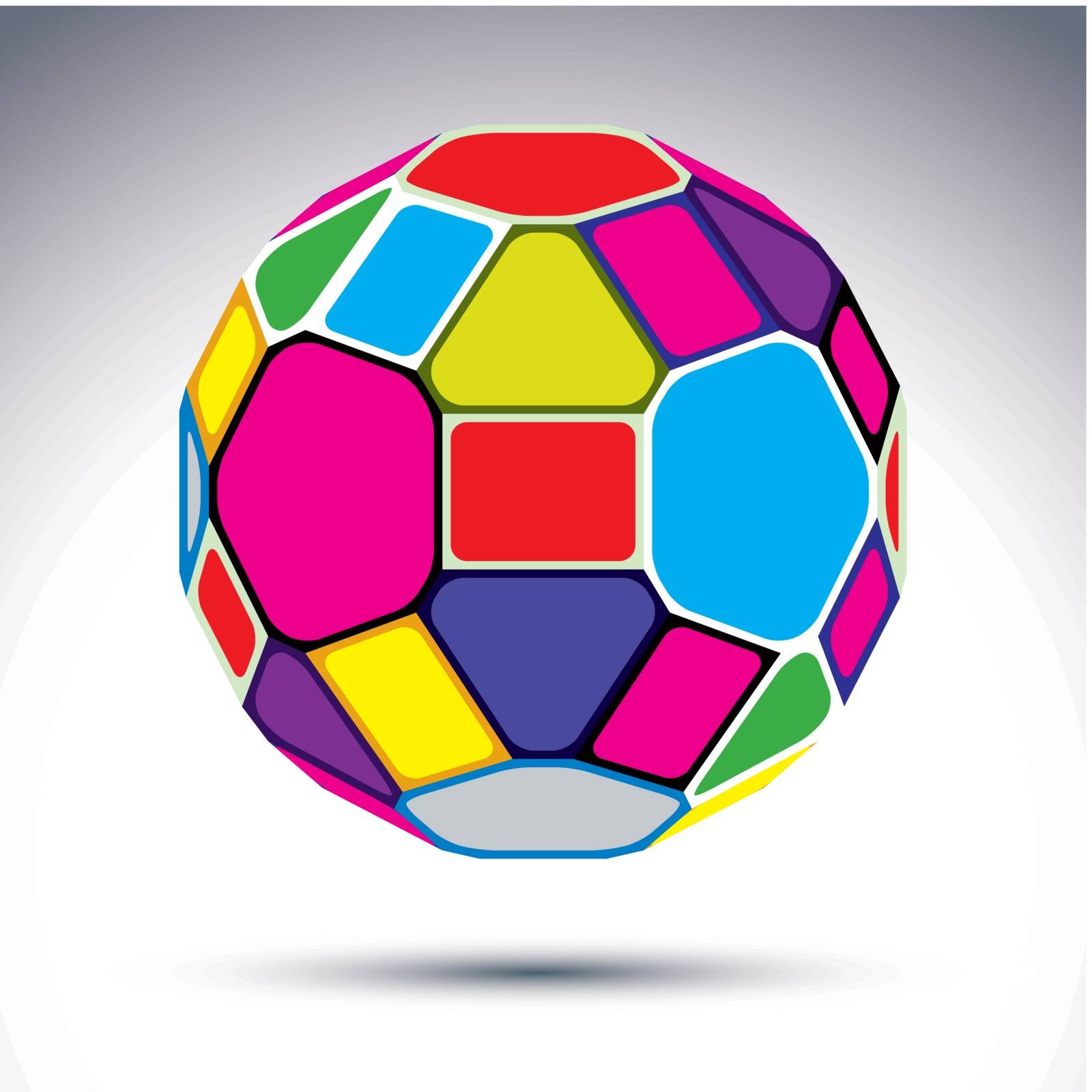 Abstract complicated 3d ball with kaleidoscope effect. Bright sphere constructed from colorful geometric elements ��� rectangles, triangles and pentagons.