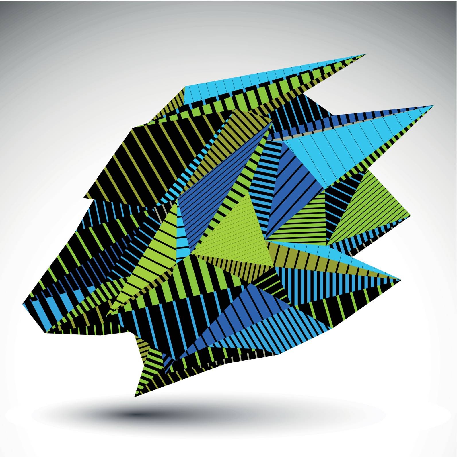Complicated contrast eps8 figure constructed from triangles with parallel lines. Cybernetic striped sharp element, Bright asymmetric illustration for technology projects.