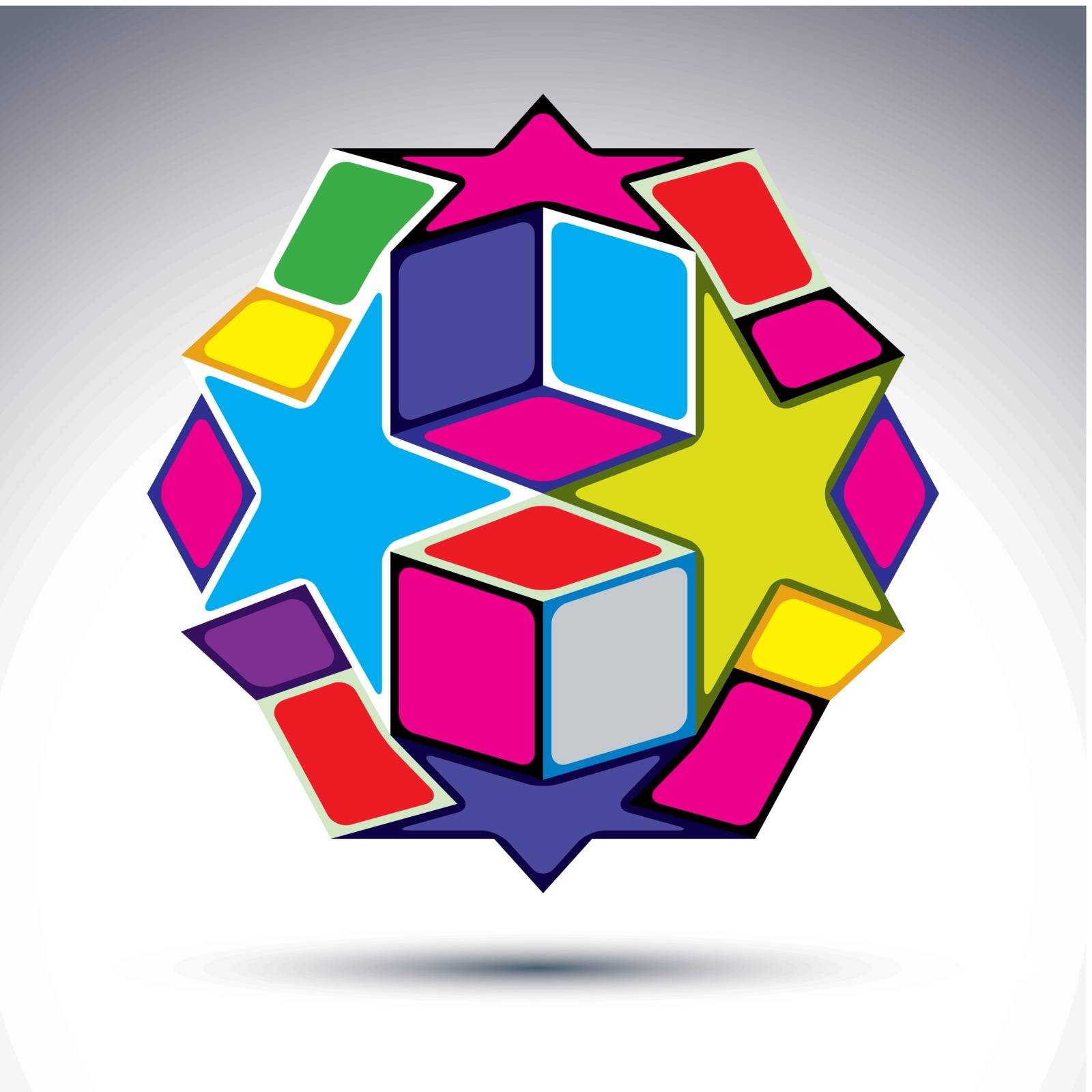Rich 3d abstract figure constructed from geometric elements -stars and cubes. Vector fractal design object. 