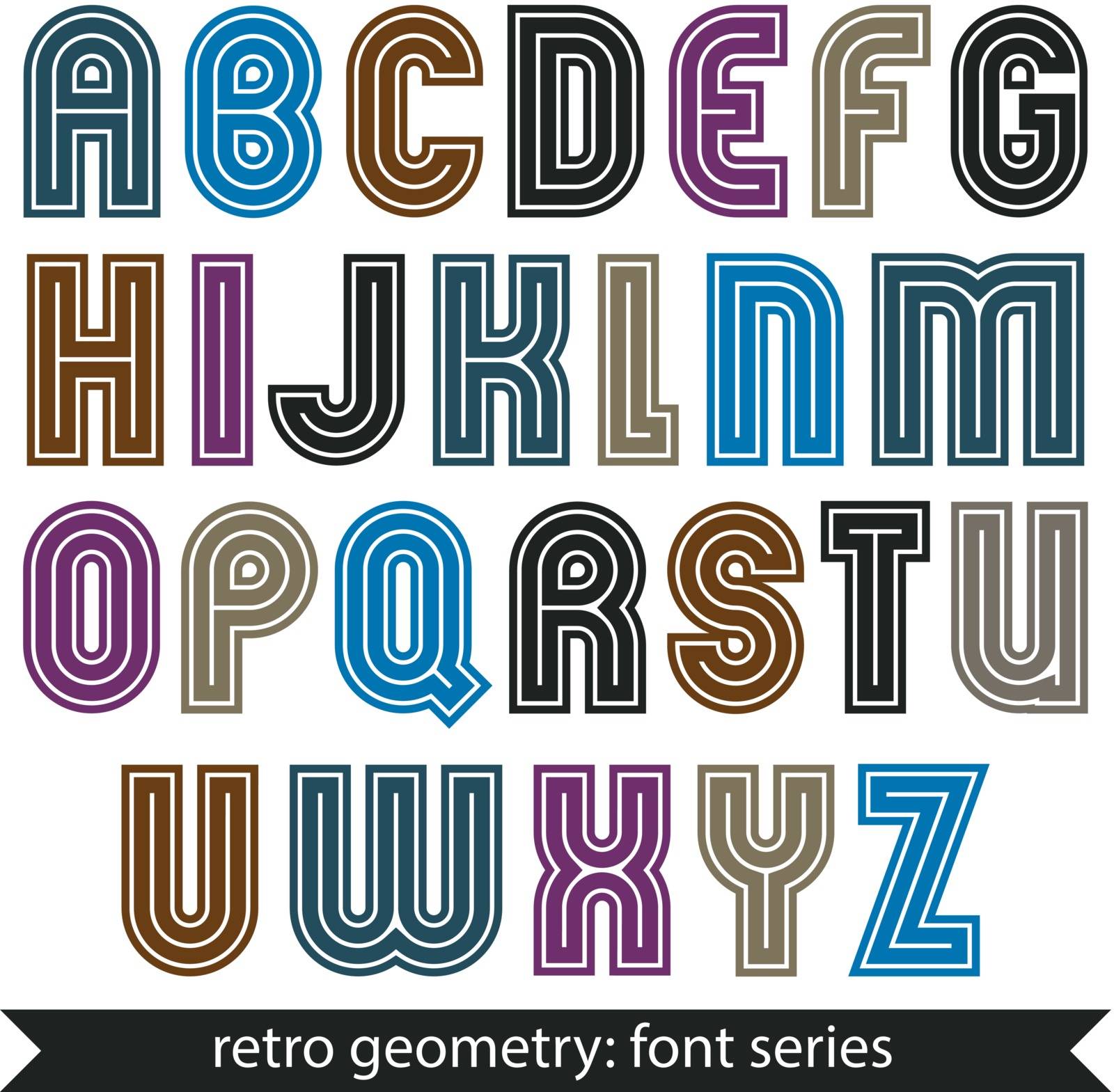 Colorful regular stripy typescript, vector poster characters with straight lines only.