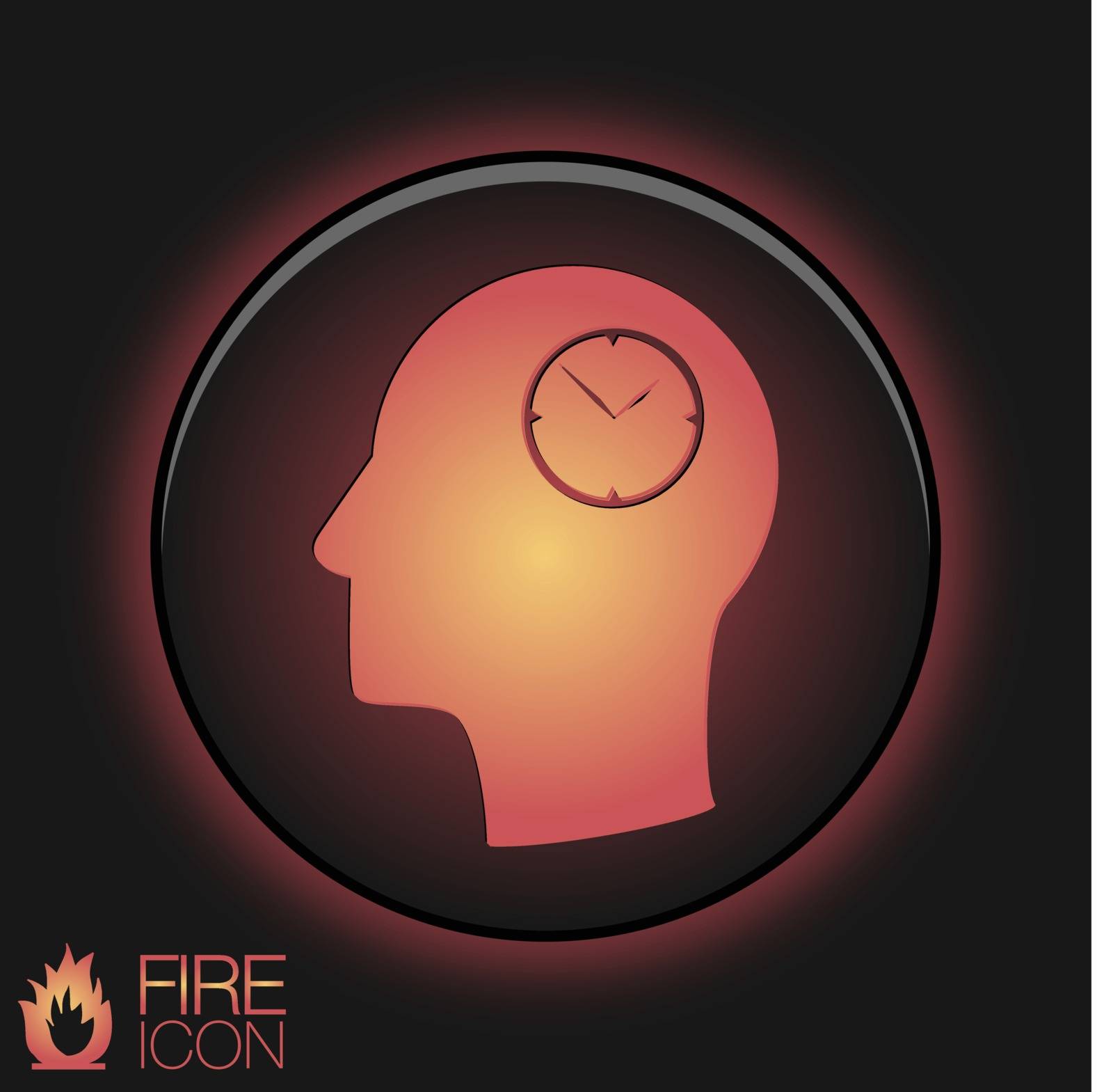 Vector Icon head think silhoutte vector man and his mind about clock, Icon watch. symbol time by LittleCuckoo