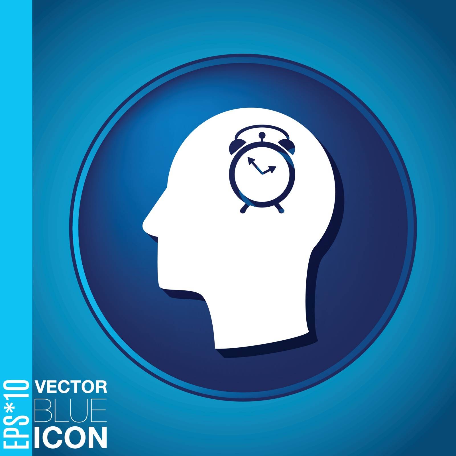 Vector Icon head think silhoutte vector man and his mind about  Symbol morning. Alarm icon . The clock shows the time by LittleCuckoo