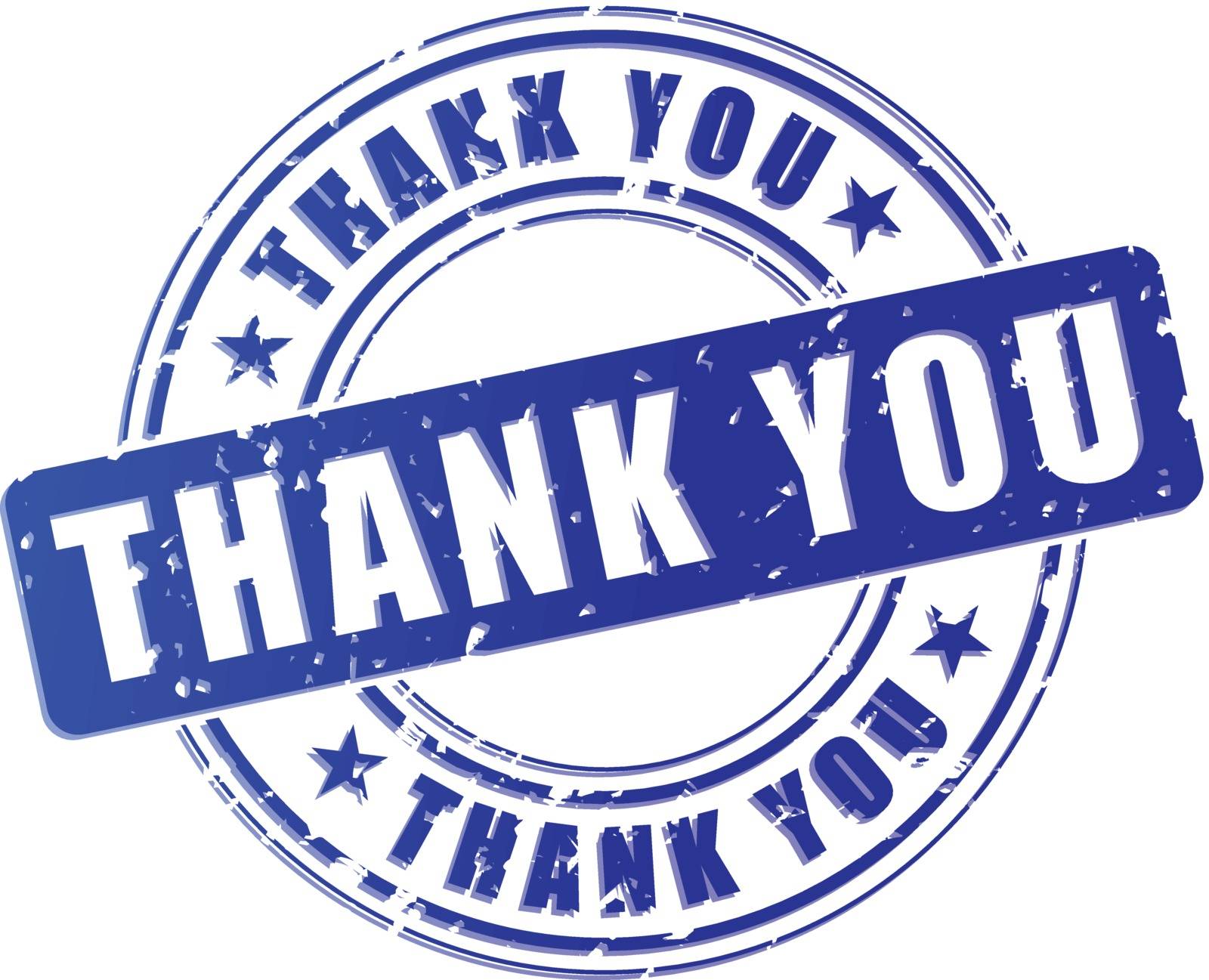 illustration of blue thank you stamp on white background