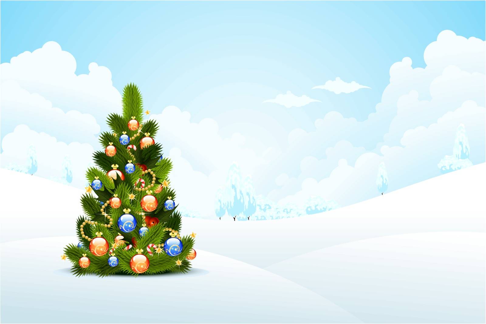 Winter Background with fir-tree and decoration for your design