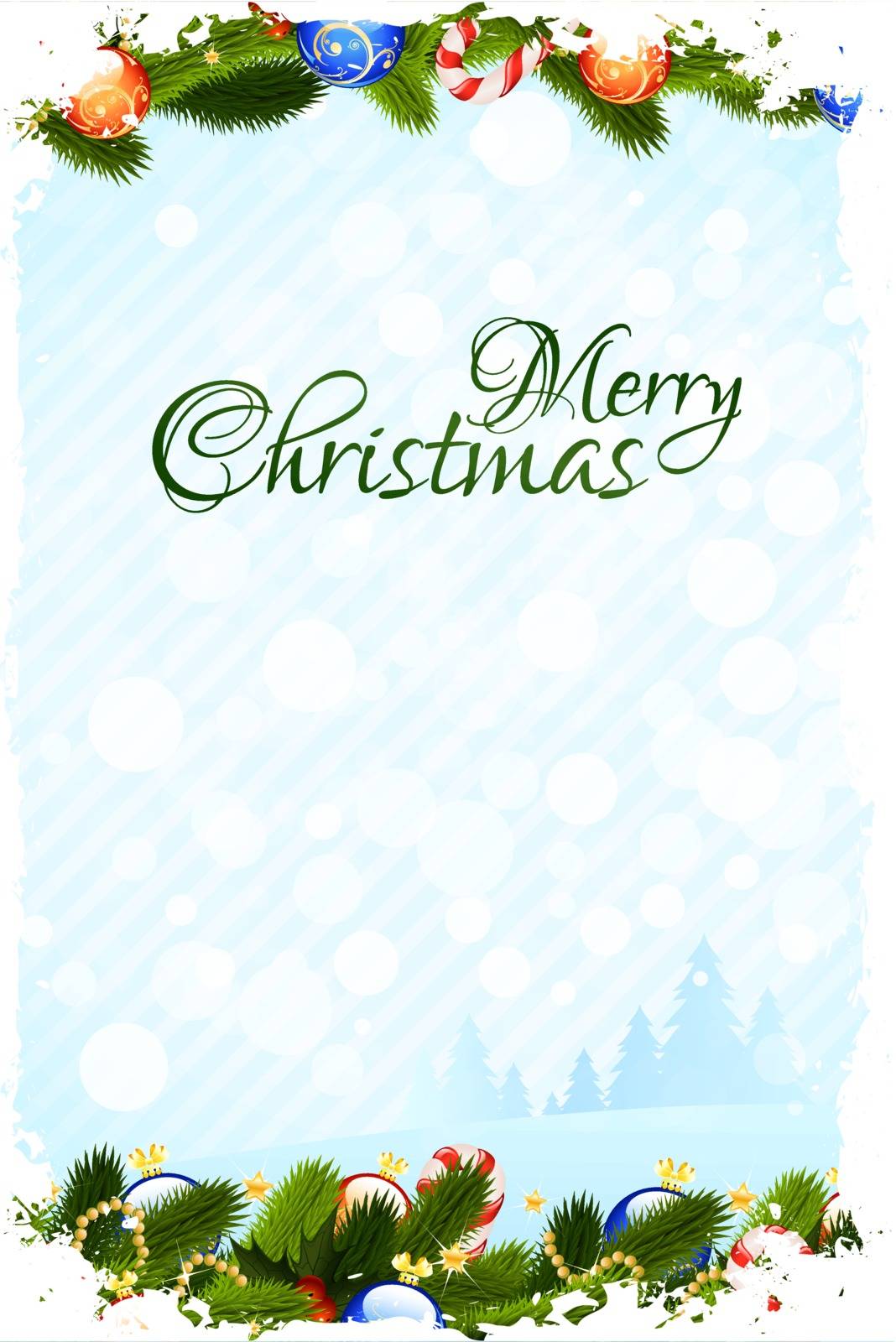 Grungy Christmas Card with Christmas Trees and Decorations