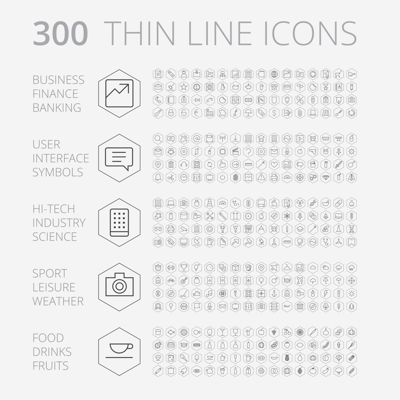 Thin Line Icons For Business, Technology and Leisure. Vector eps10.